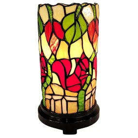 11" Tiffany Style Red Floral Accent Table Lamp By Homeroots