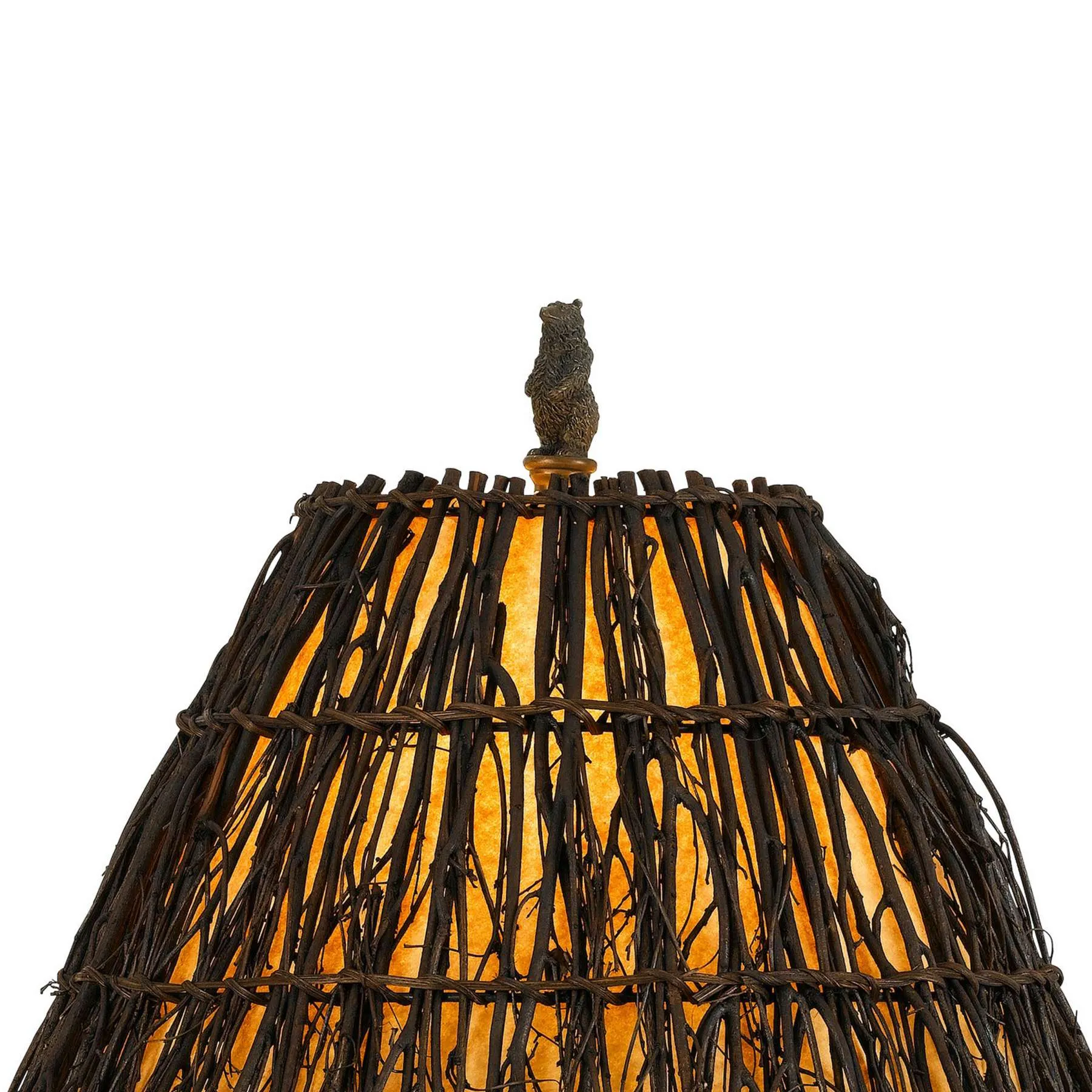 150 Watt Resin Body Table Lamp With Bear Design And Twig Shade, Bronze By Benzara