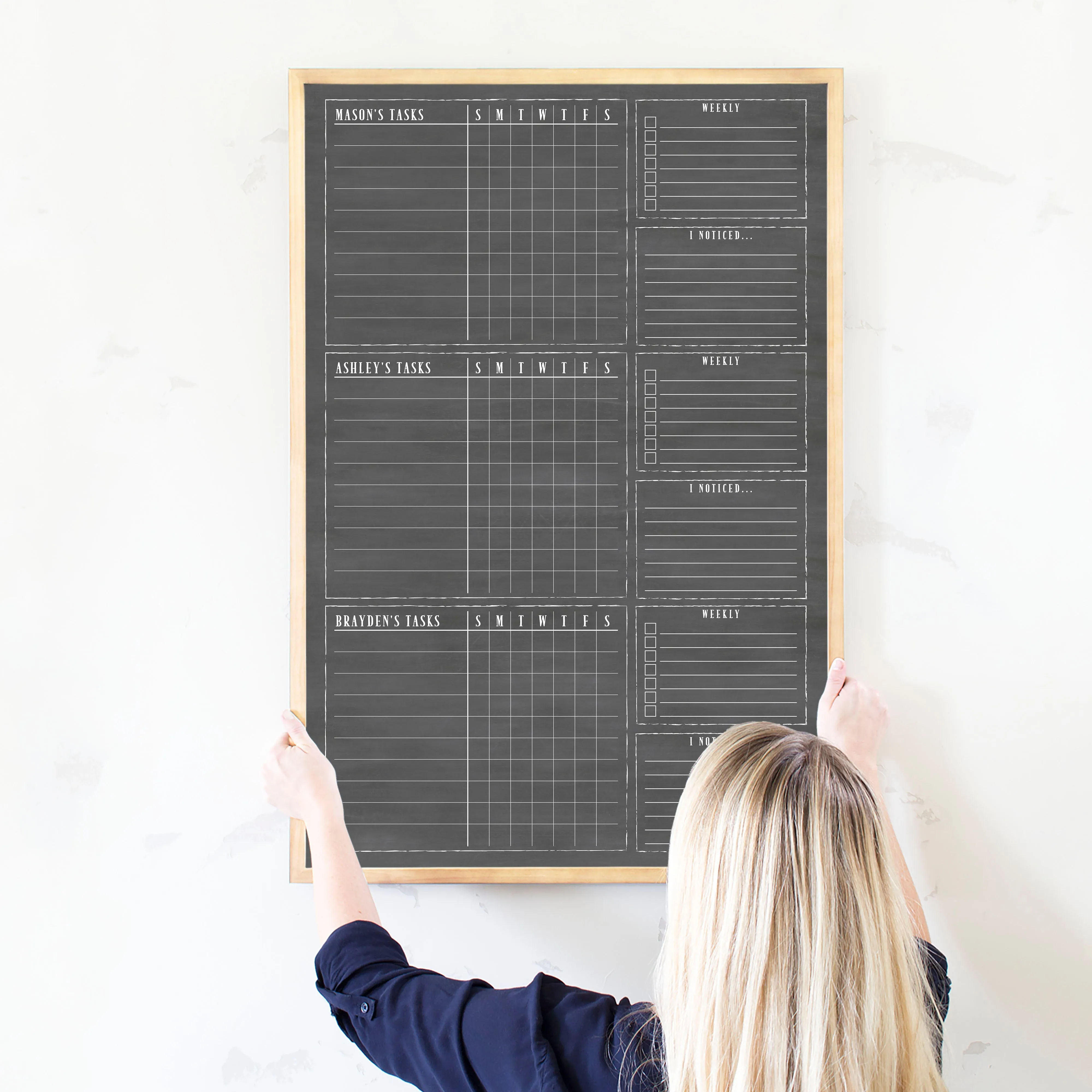 3 Person Framed Chalkboard Chore Chart  | Vertical Swanson