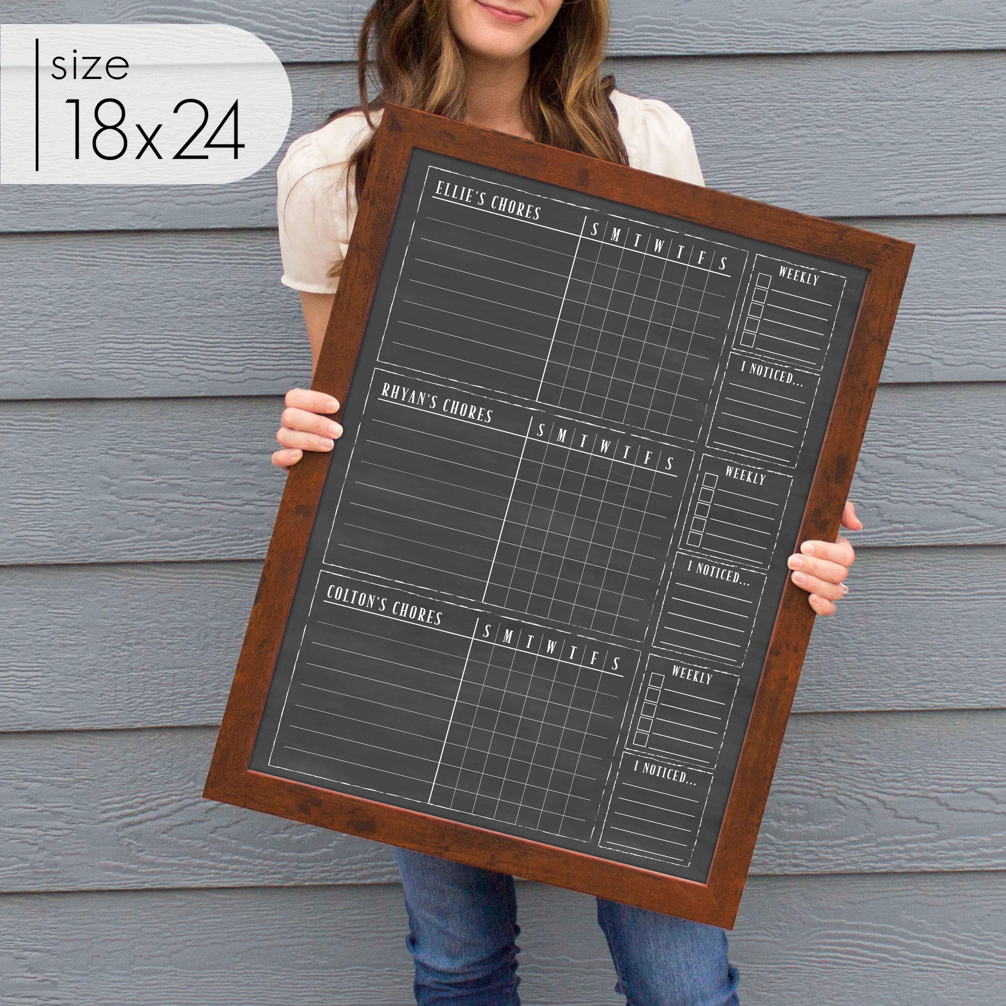 3 Person Framed Chalkboard Chore Chart  | Vertical Swanson