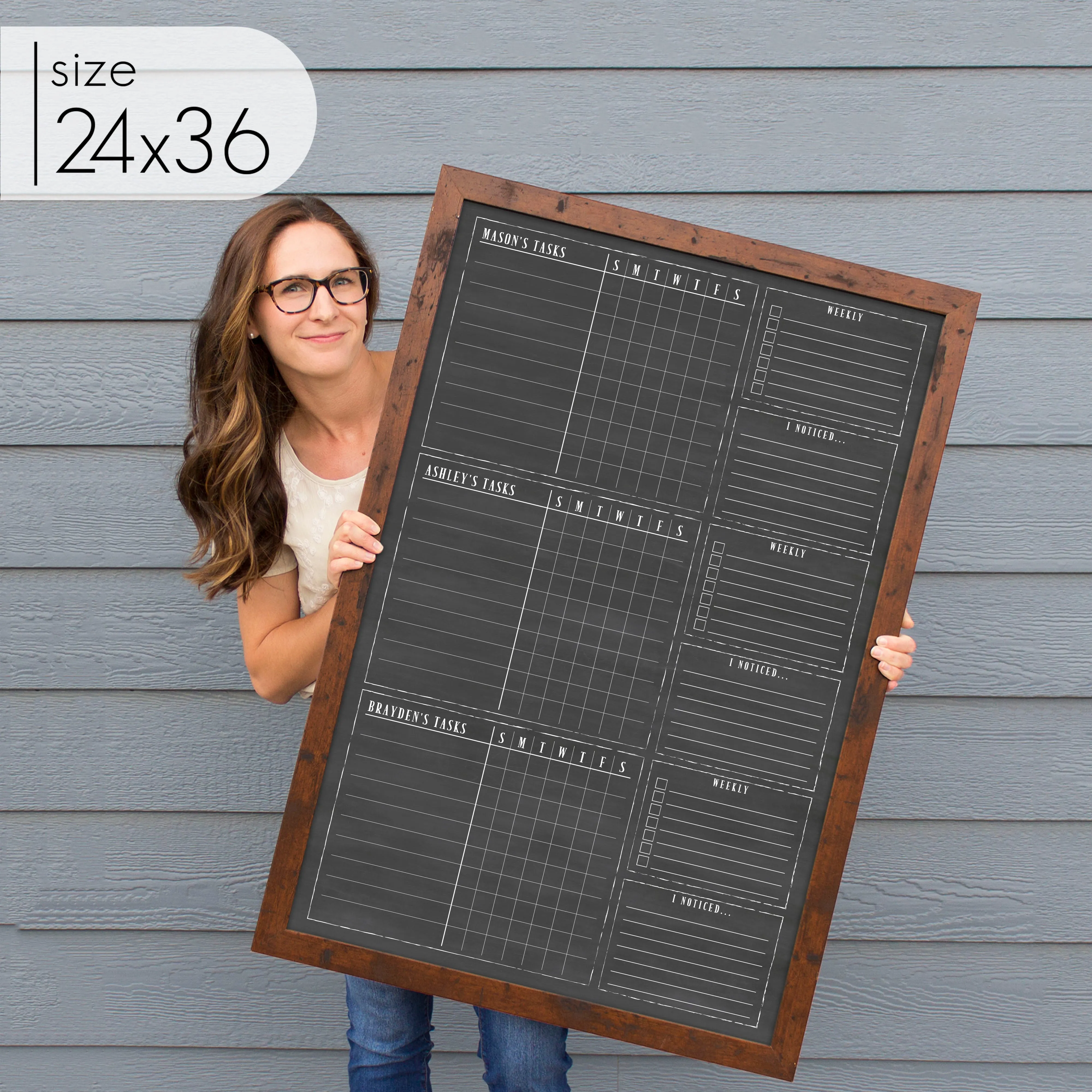 3 Person Framed Chalkboard Chore Chart  | Vertical Swanson