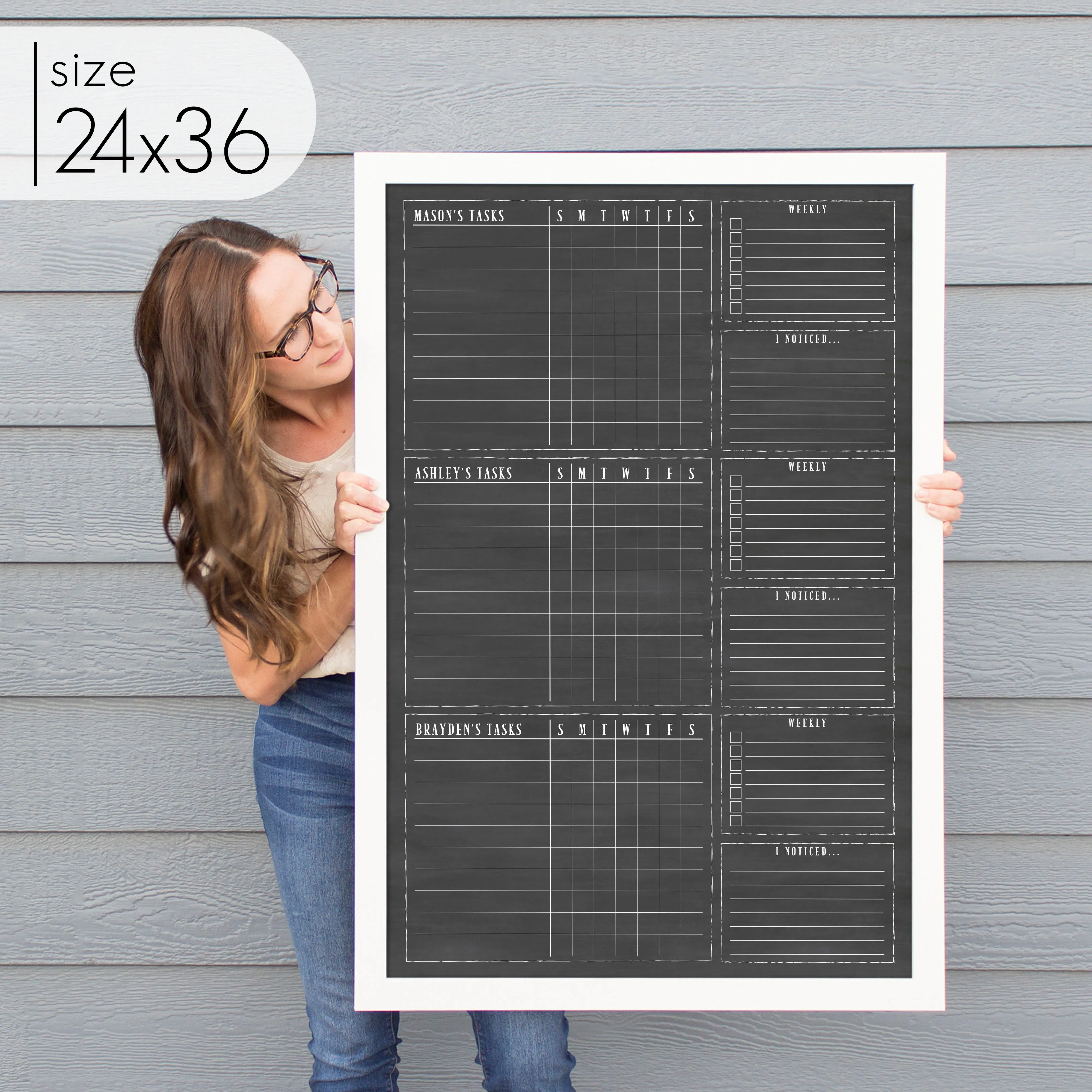 3 Person Framed Chalkboard Chore Chart  | Vertical Swanson