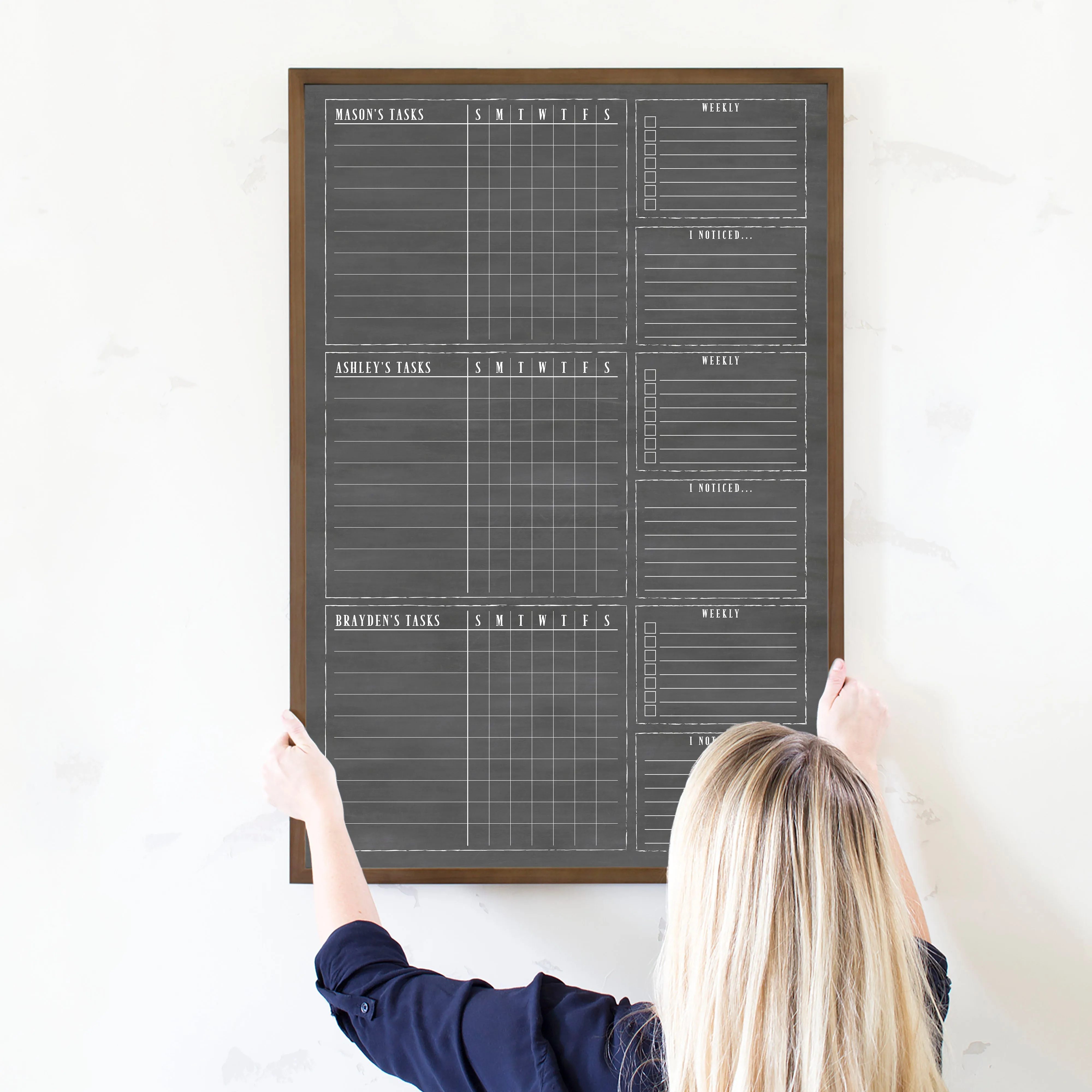 3 Person Framed Chalkboard Chore Chart  | Vertical Swanson