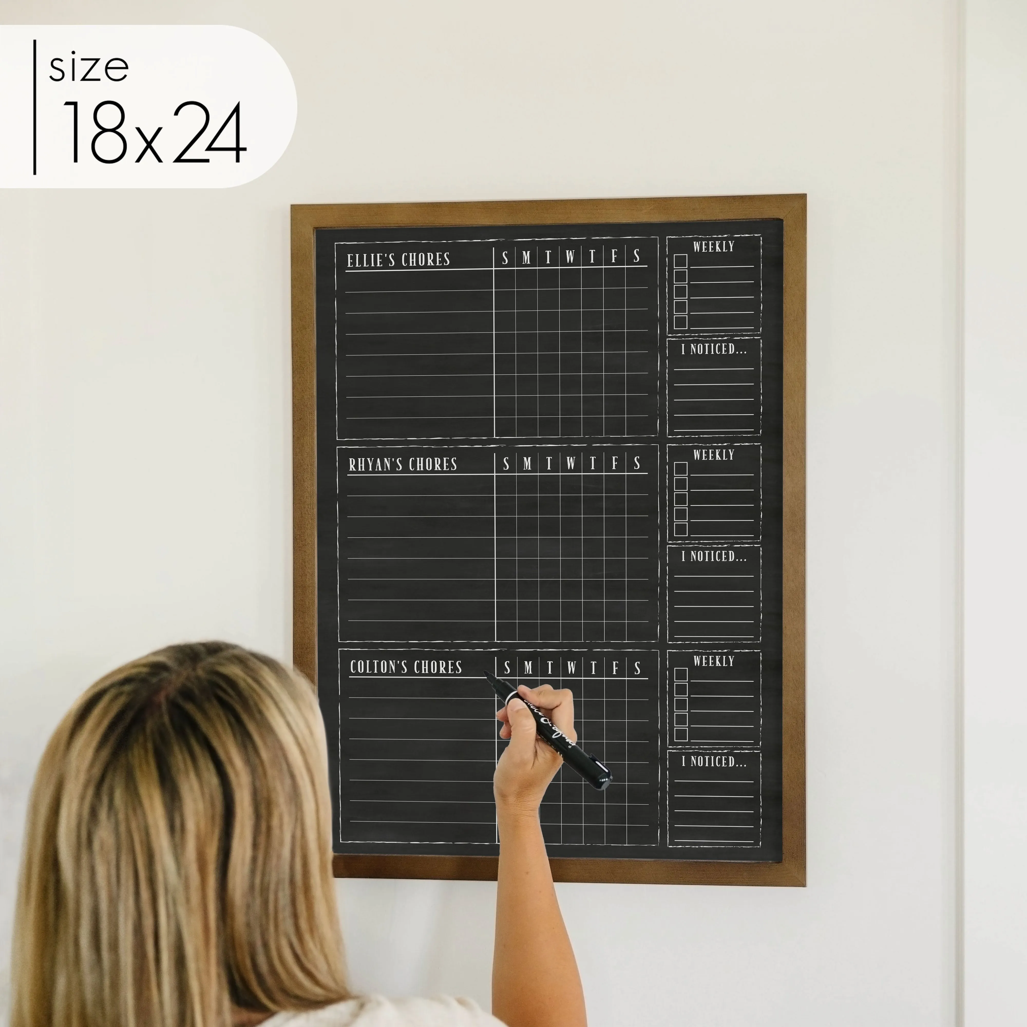 3 Person Framed Chalkboard Chore Chart  | Vertical Swanson