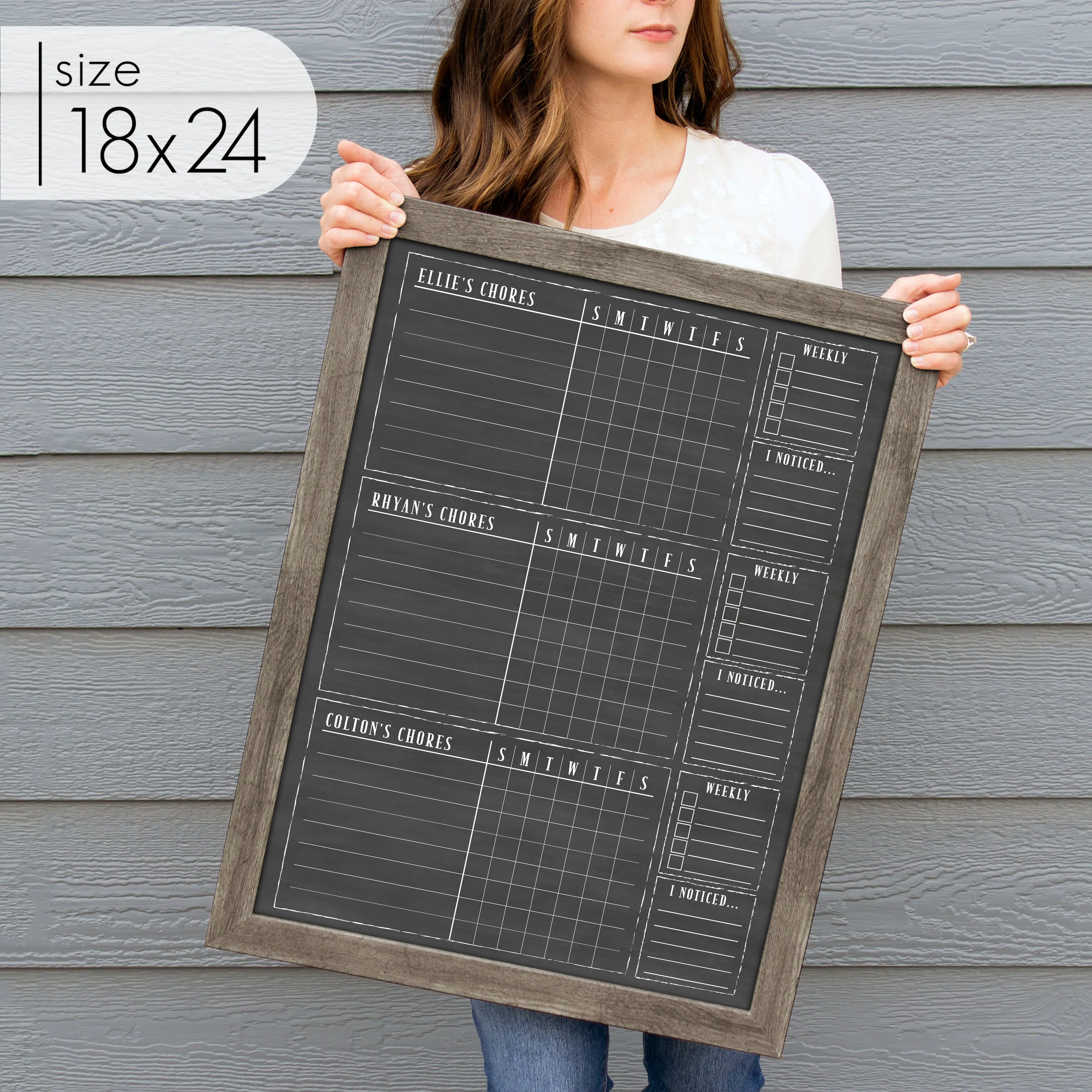 3 Person Framed Chalkboard Chore Chart  | Vertical Swanson