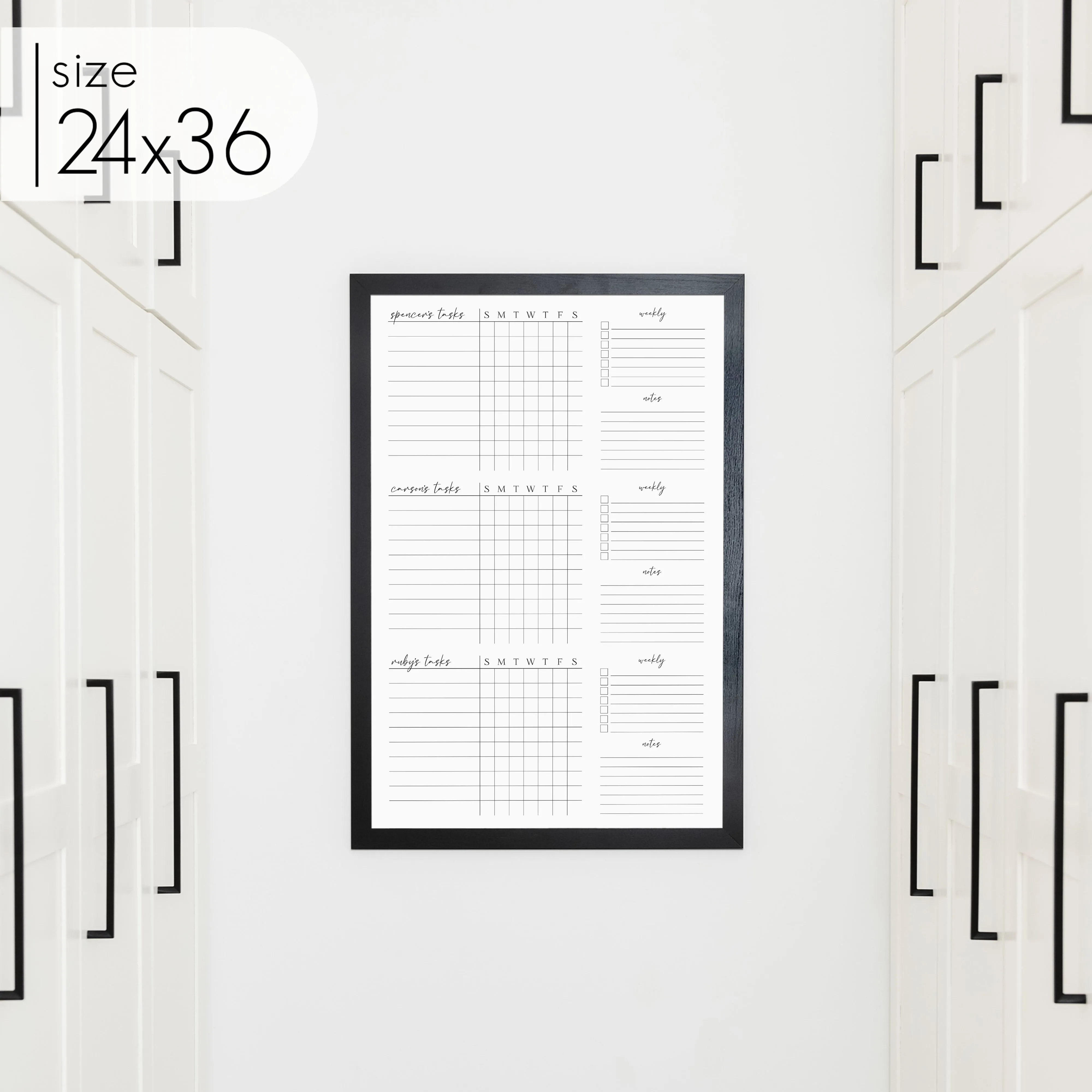 3 Person Framed Whiteboard Chore Chart  | Vertical Pennington