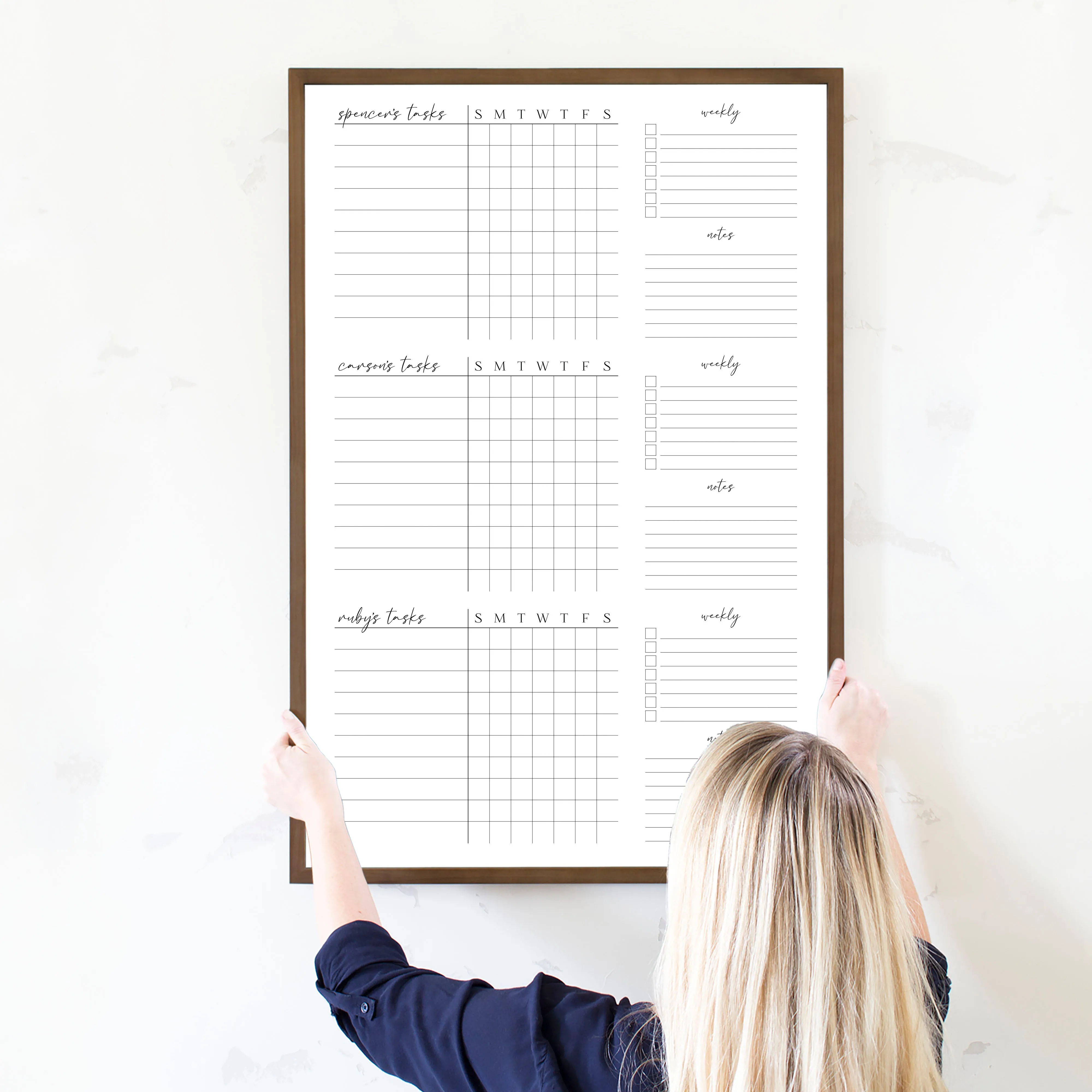 3 Person Framed Whiteboard Chore Chart  | Vertical Pennington