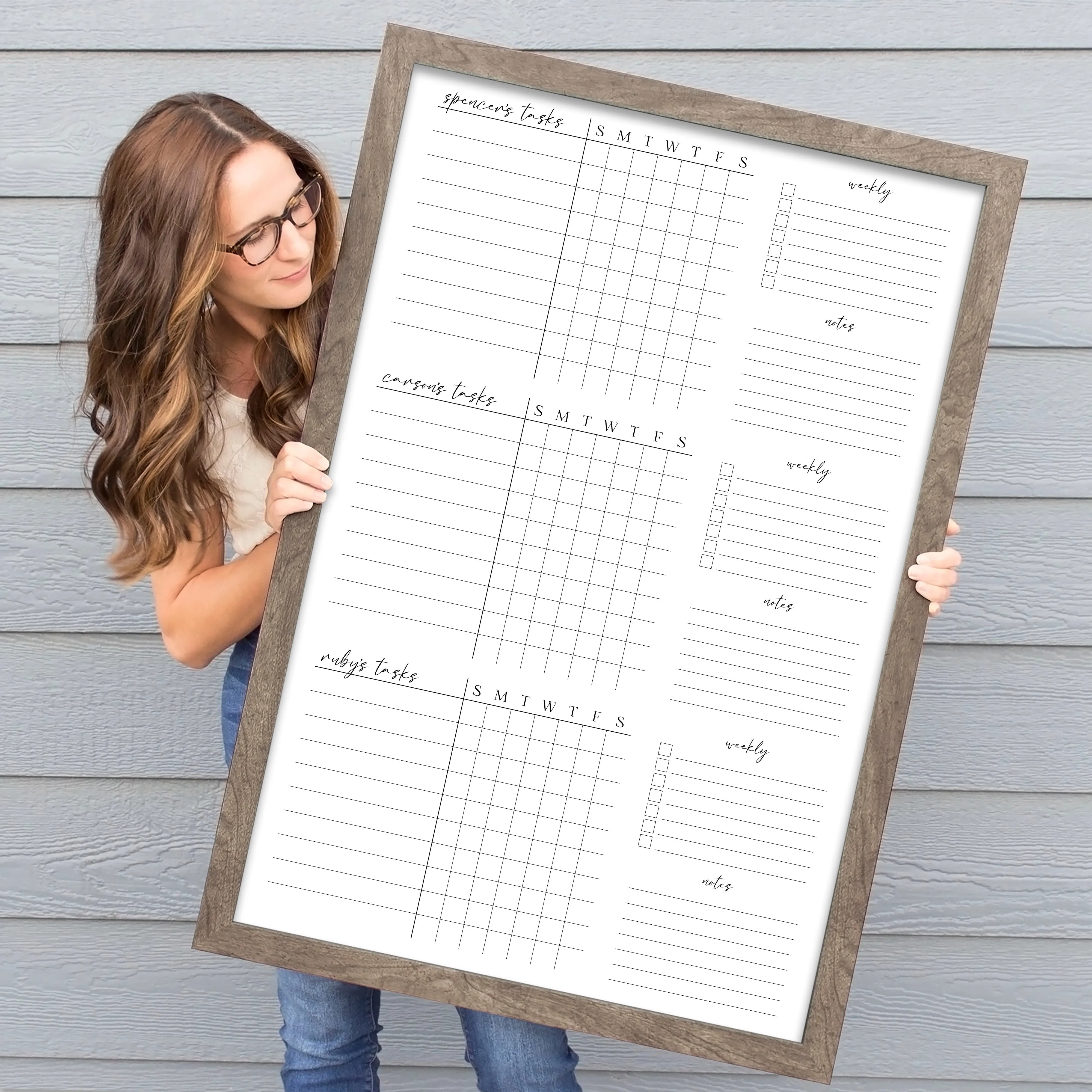 3 Person Framed Whiteboard Chore Chart  | Vertical Pennington