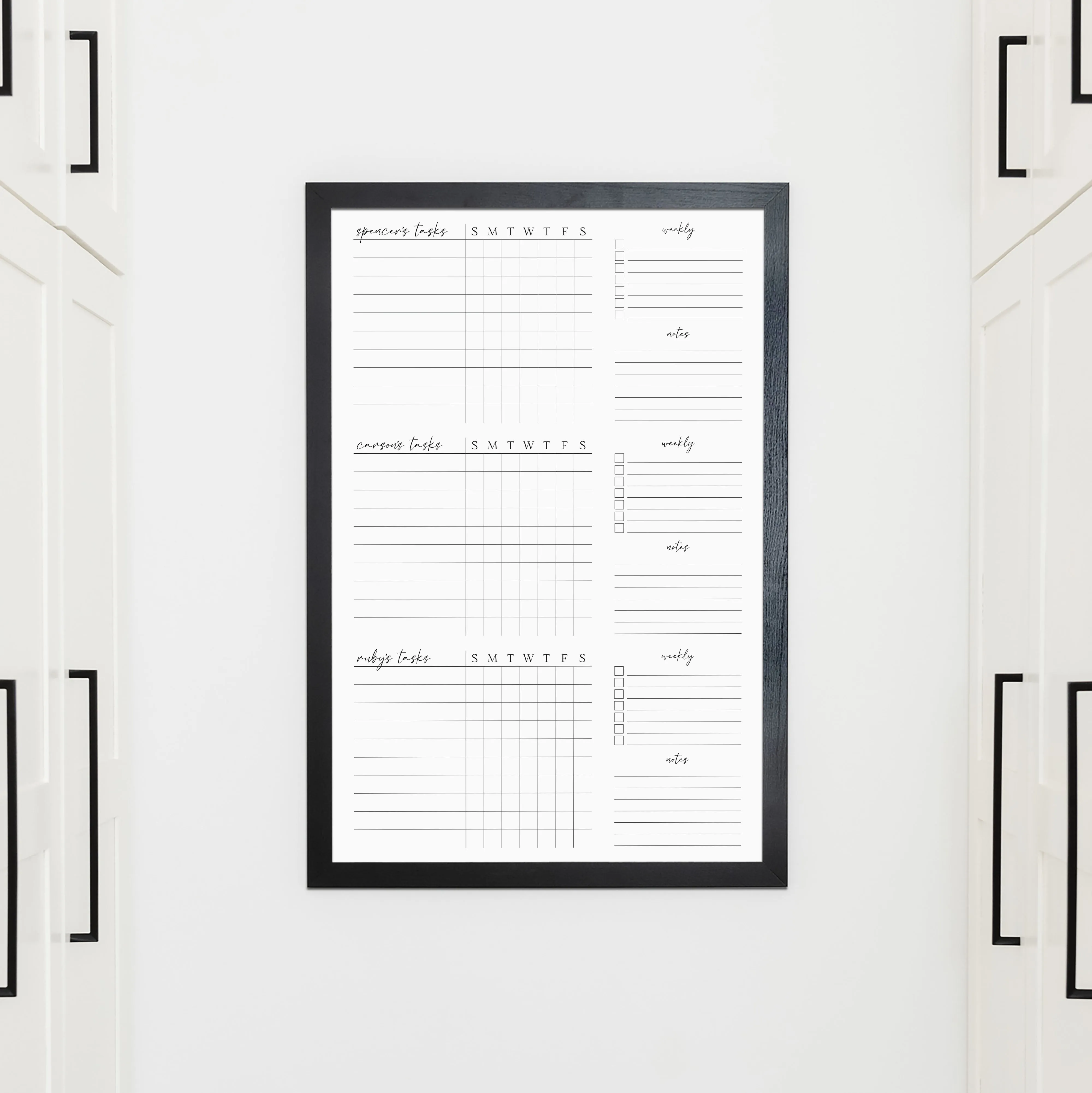 3 Person Framed Whiteboard Chore Chart  | Vertical Pennington