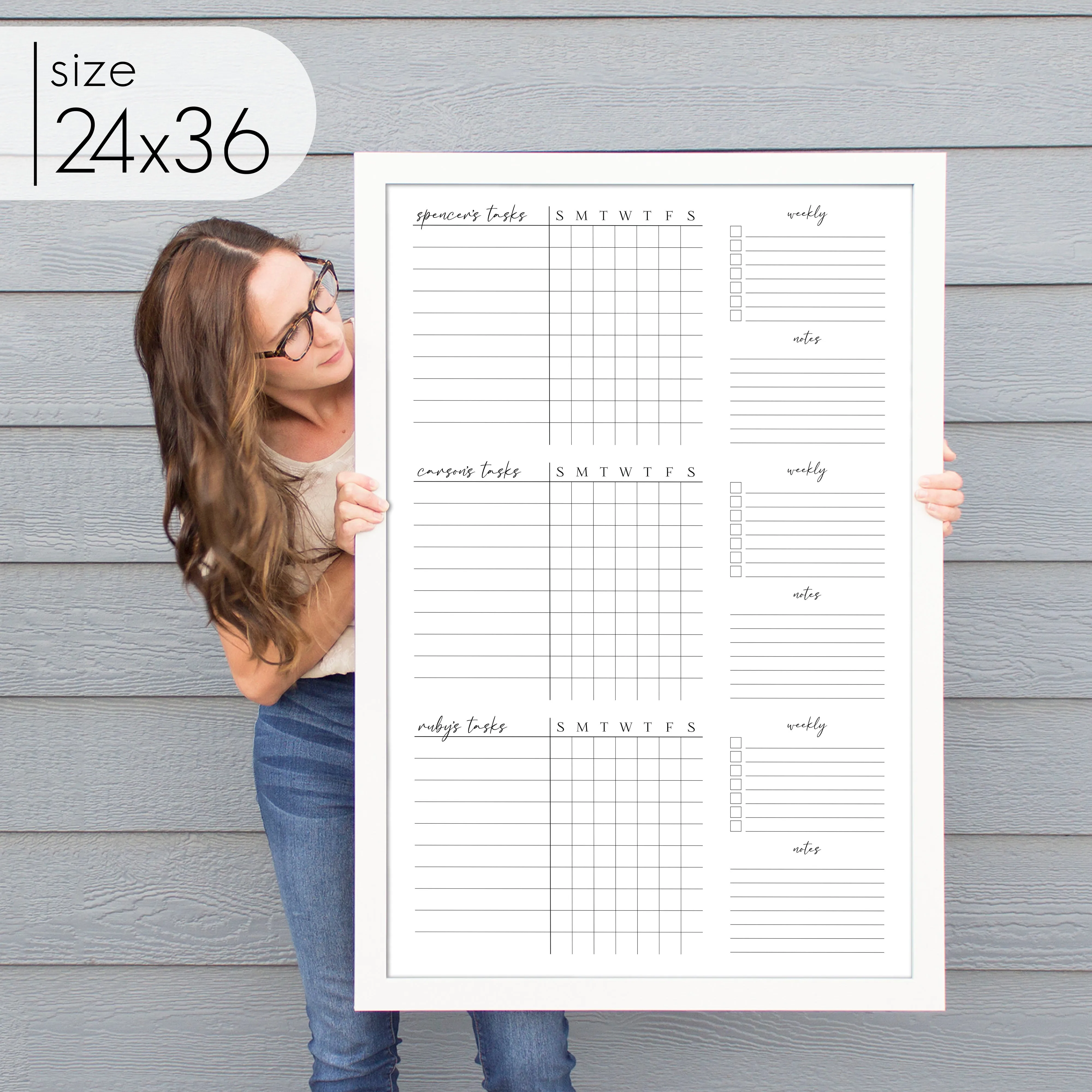 3 Person Framed Whiteboard Chore Chart  | Vertical Pennington