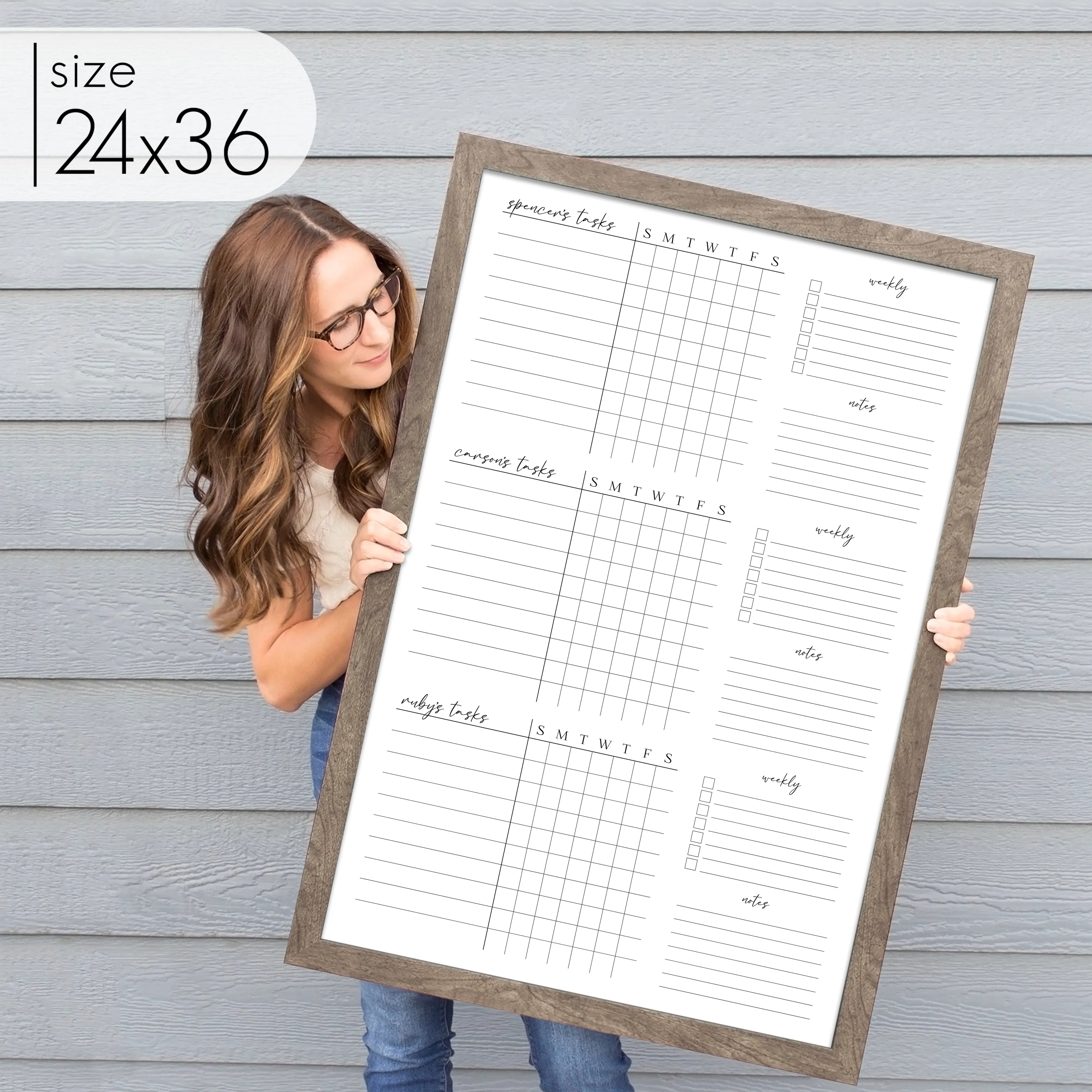 3 Person Framed Whiteboard Chore Chart  | Vertical Pennington