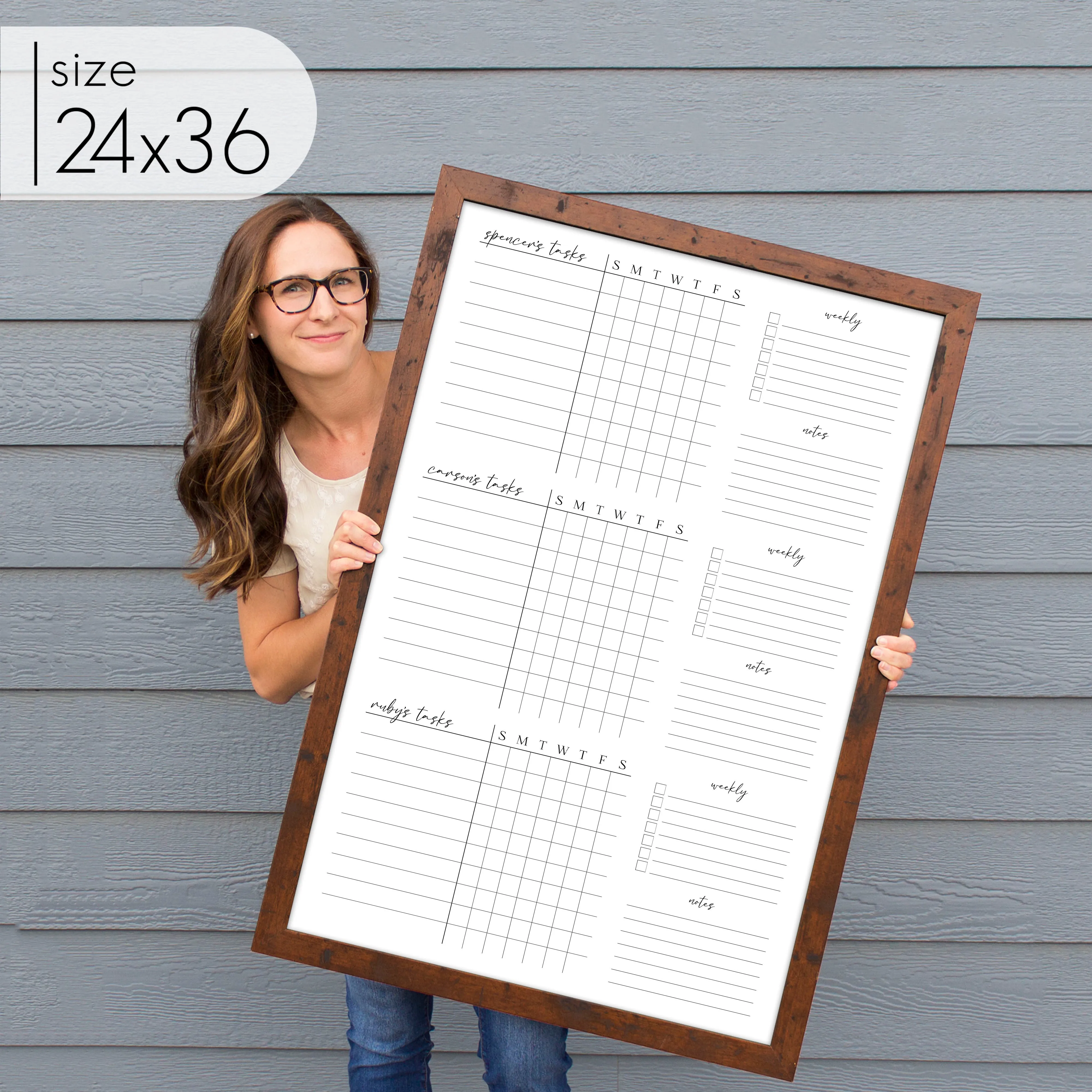 3 Person Framed Whiteboard Chore Chart  | Vertical Pennington