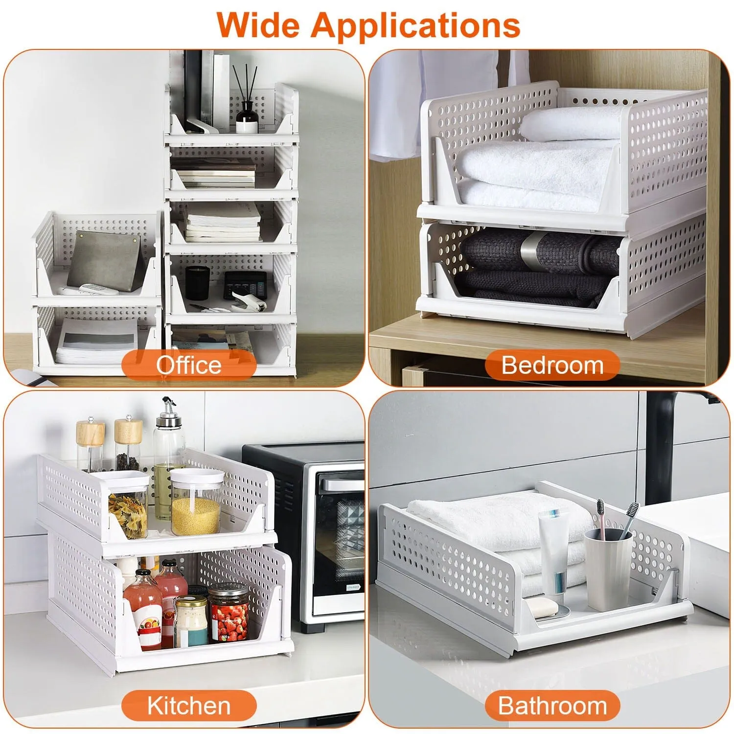 4-Packs: Plastic Storage Box Closet Organizer Foldable Storage with Slide Rail Push-Pull