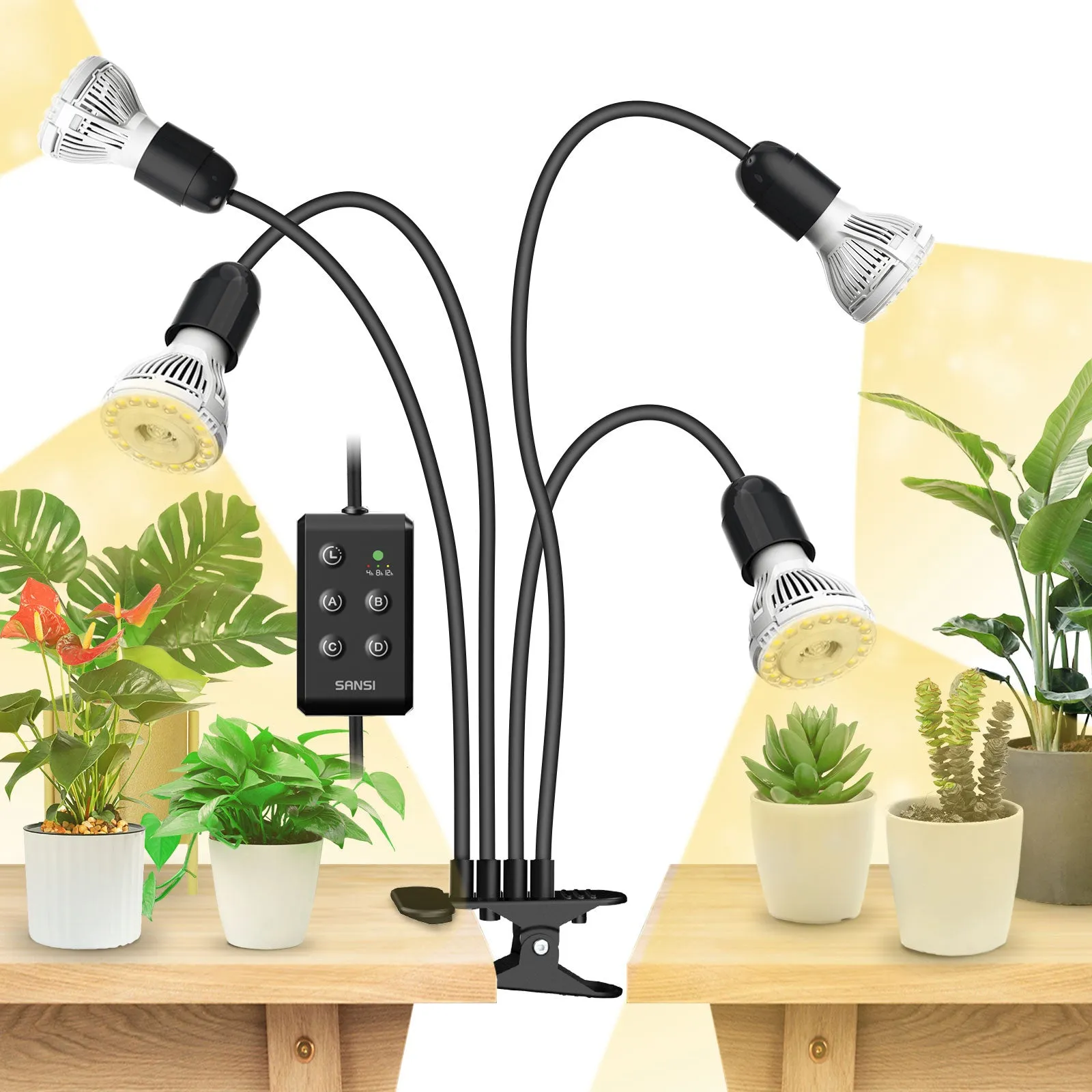 40W Adjustable 4-Head Clip-on LED Grow Light with Timer/No Timer