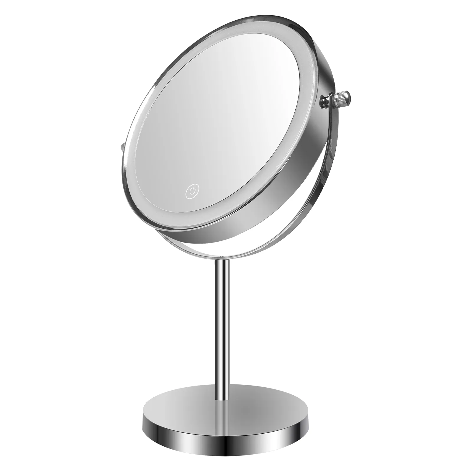 8-inch Makeup Mirror with Lights, Double Sided 1X/10X Magnifying Mirror, 3 Color Lighting Dimmable Vanity Mirror with 360° Swivel , Built-In Battery Operated (Chrome)