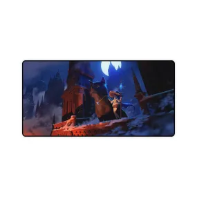 A witch and her giant pet cat admiring the view. Mouse Pad (Desk Mat)