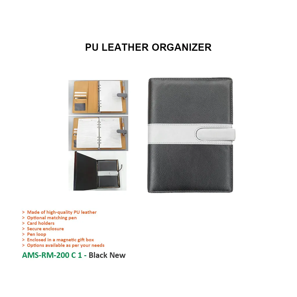 AMS-RM-200 C 1 - (Black) PU Leather Organizer