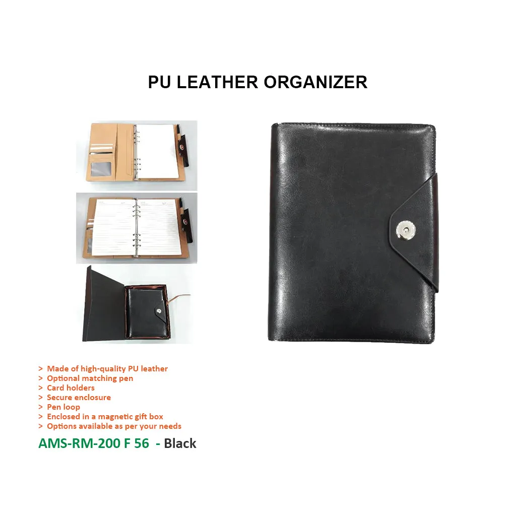 AMS-RM-200 F 56 - (Black) - PU Leather Organizer