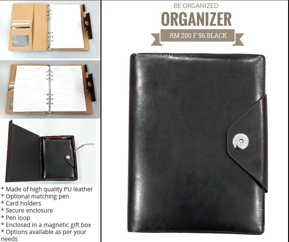 AMS-RM-200 F 56 - (Black) - PU Leather Organizer