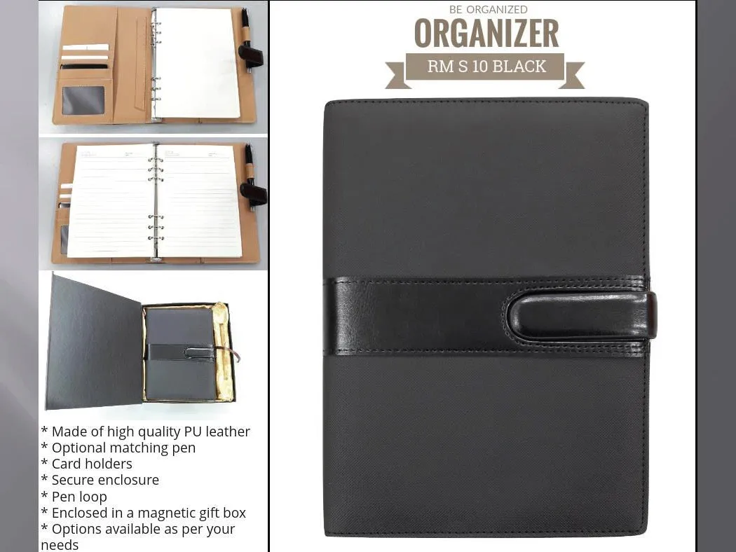 AMS-RM-S 10 - Black PU Leather Organizer