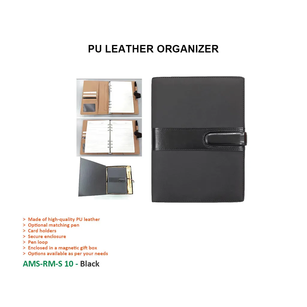 AMS-RM-S 10 - Black PU Leather Organizer