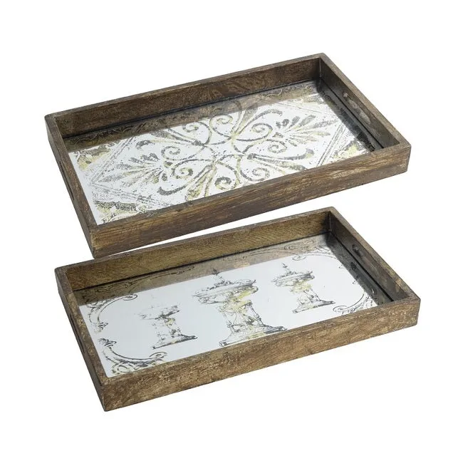 Antique Mirror set of 2 Rectangular Trays