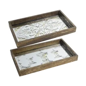 Antique Mirror set of 2 Rectangular Trays