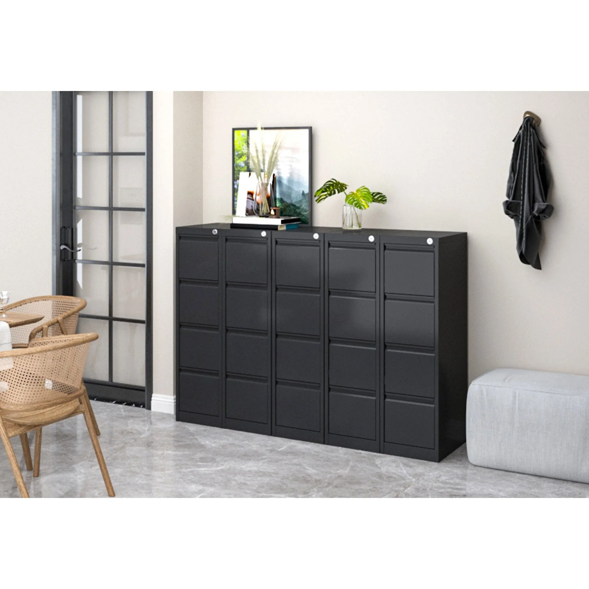 AOBABO 4 Drawer Vertical Metal Cabinet w/Lock for Home & Office, Black(Open Box)