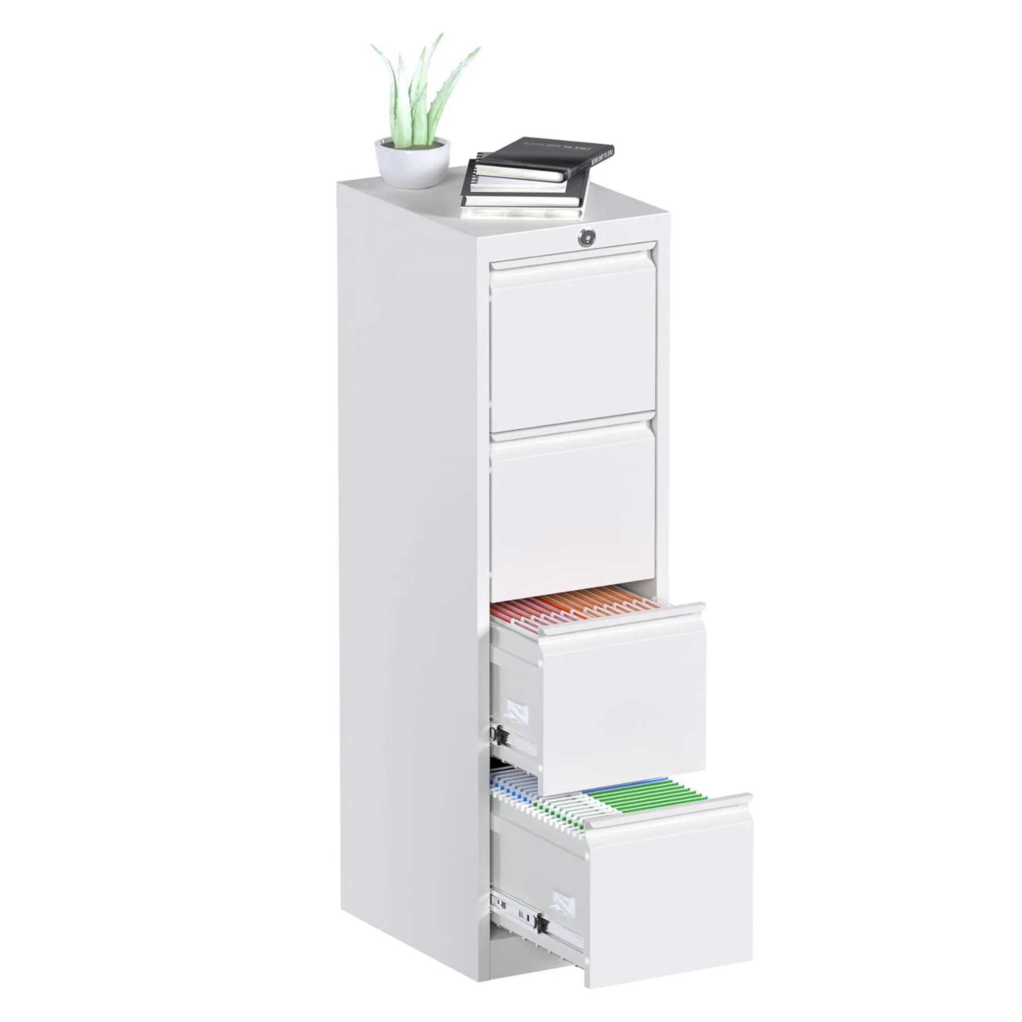 AOBABO 4 Drawer Vertical Metal File Cabinet with Lock for Home and Office, White