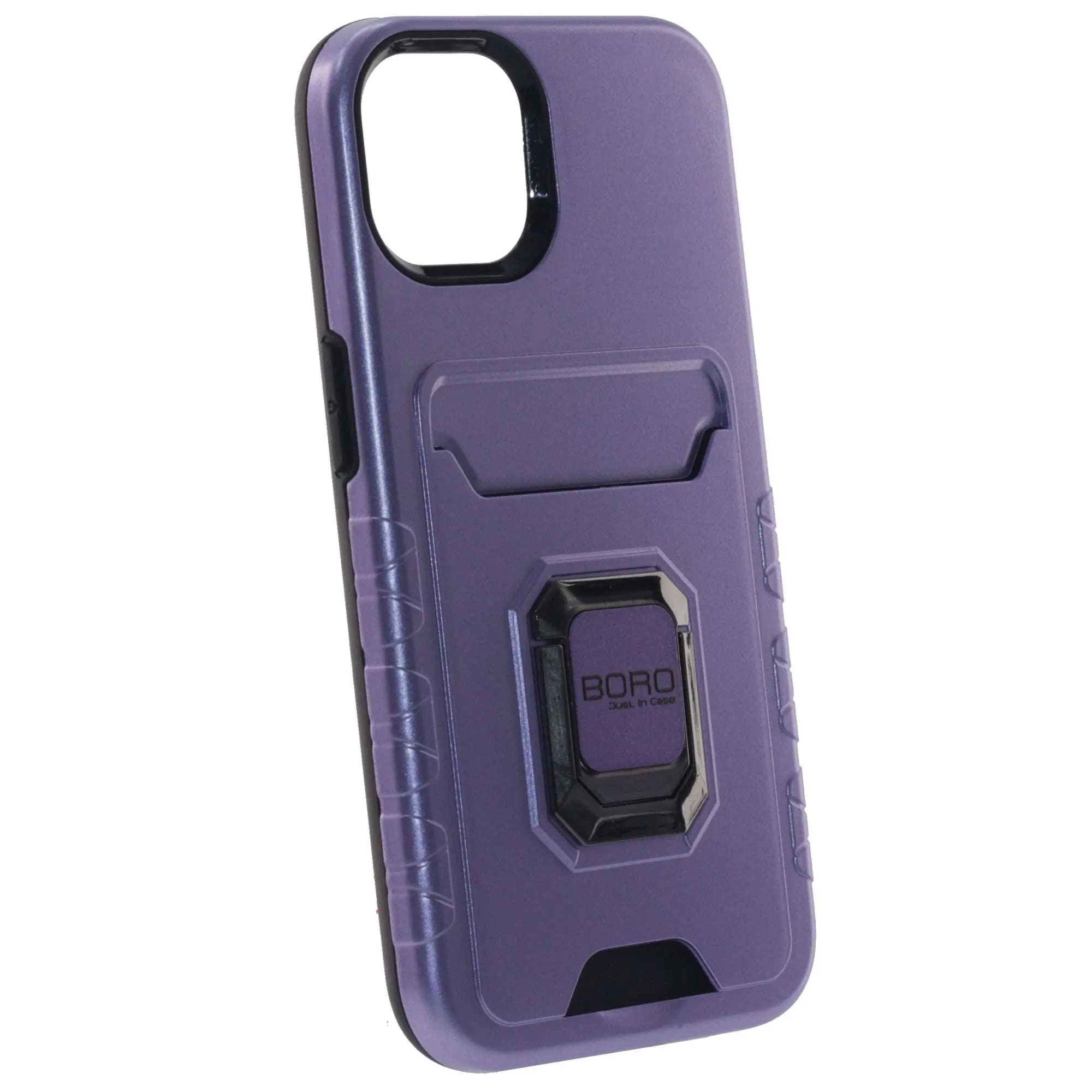 Apple iPhone 13 Pro Case, (BORO) Magnetic Ring Armor Case with Card Holder, Color Purple