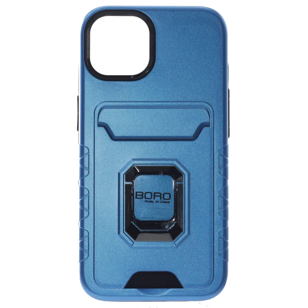 Apple iPhone 14 Plus Case, (BORO) Magnetic Ring Armor Case with Card Holder, Color Blue