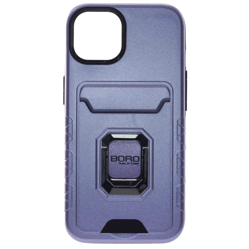 Apple iPhone 14 Plus Case (BORO) Magnetic Ring Armor Case with Card Holder, Color Purple