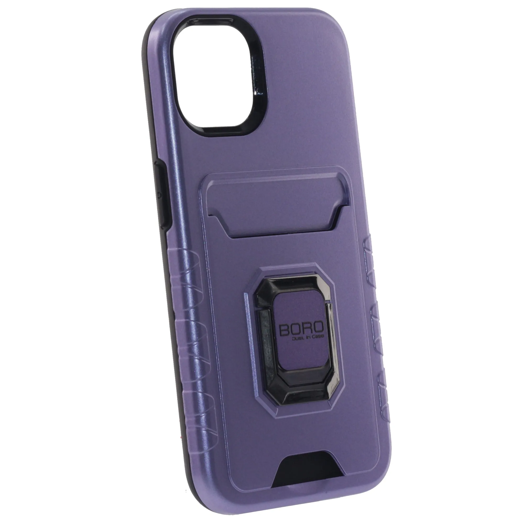 Apple iPhone 14 Plus Case (BORO) Magnetic Ring Armor Case with Card Holder, Color Purple