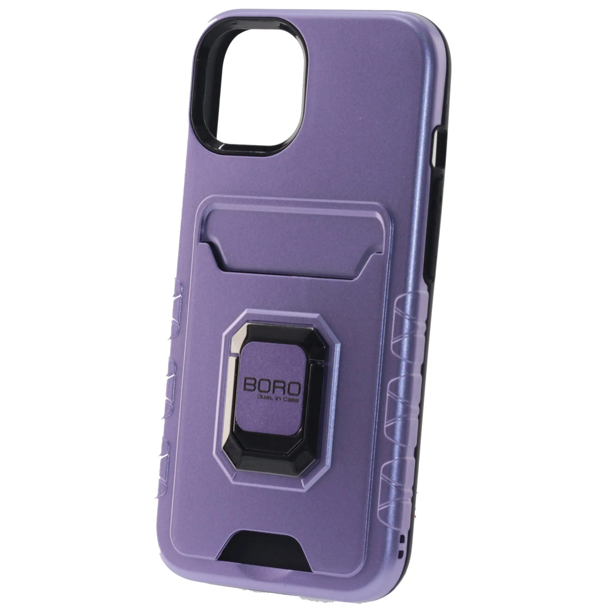 Apple iPhone 14 Plus Case (BORO) Magnetic Ring Armor Case with Card Holder, Color Purple