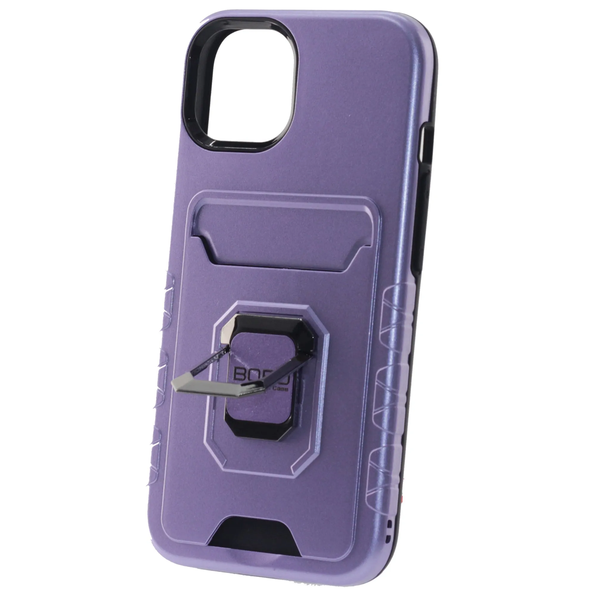 Apple iPhone 14 Plus Case (BORO) Magnetic Ring Armor Case with Card Holder, Color Purple