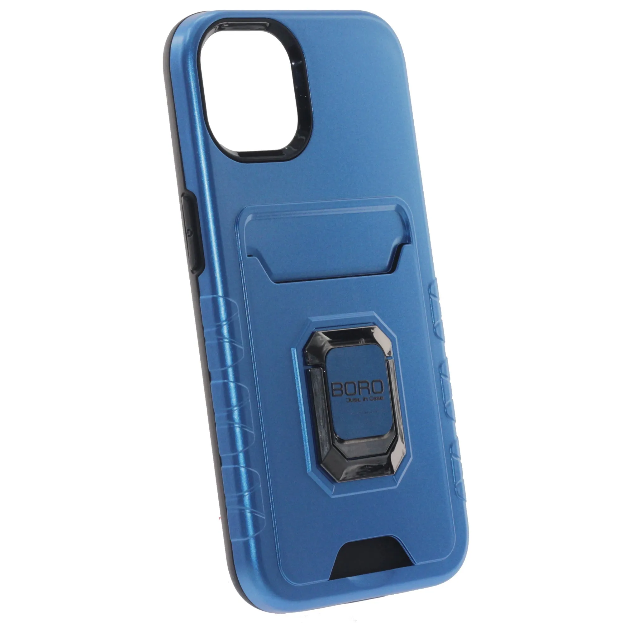 Apple iPhone 14 Pro Case, (BORO) Magnetic Ring Armor Case with Card Holder, Color Blue