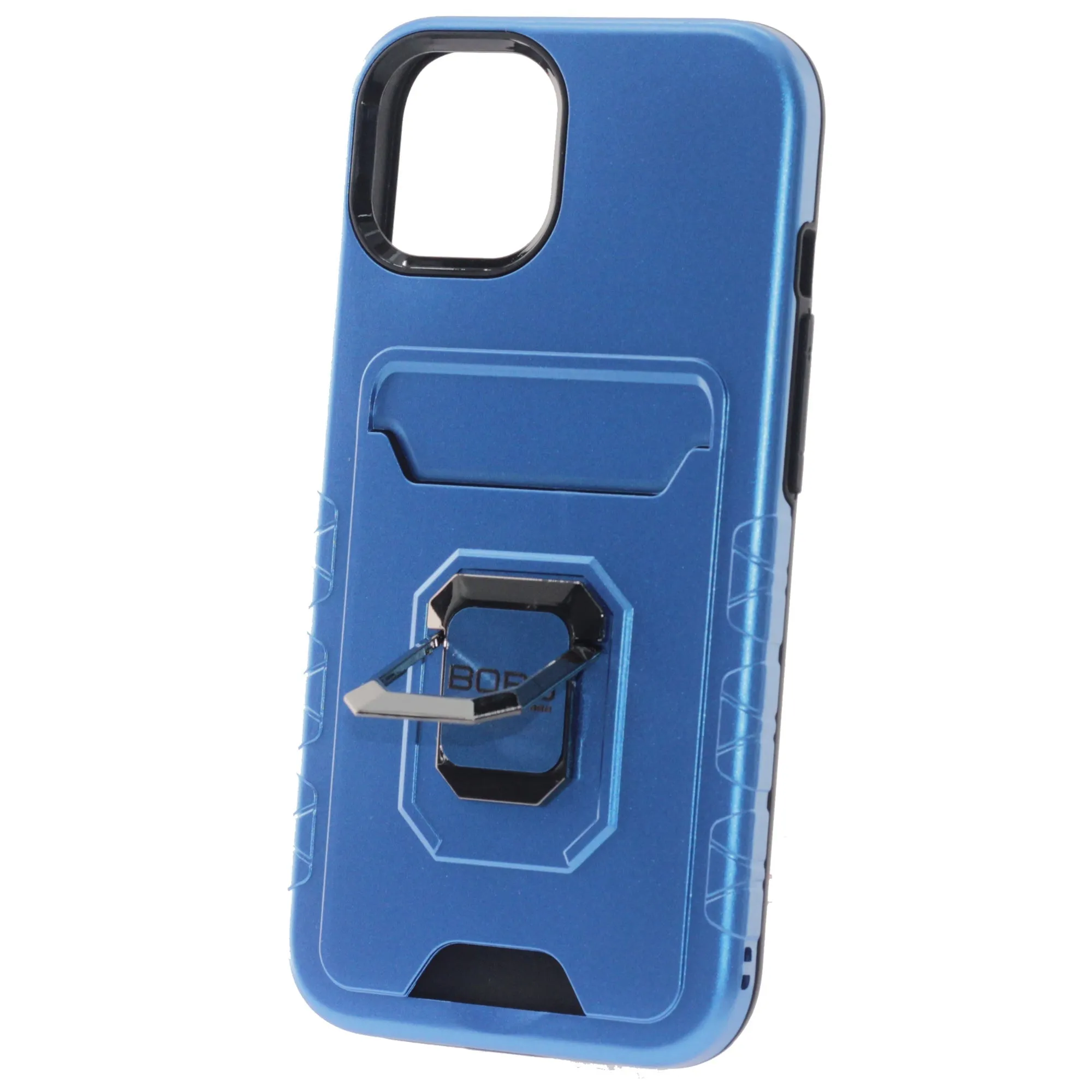 Apple iPhone 14 Pro Case, (BORO) Magnetic Ring Armor Case with Card Holder, Color Blue