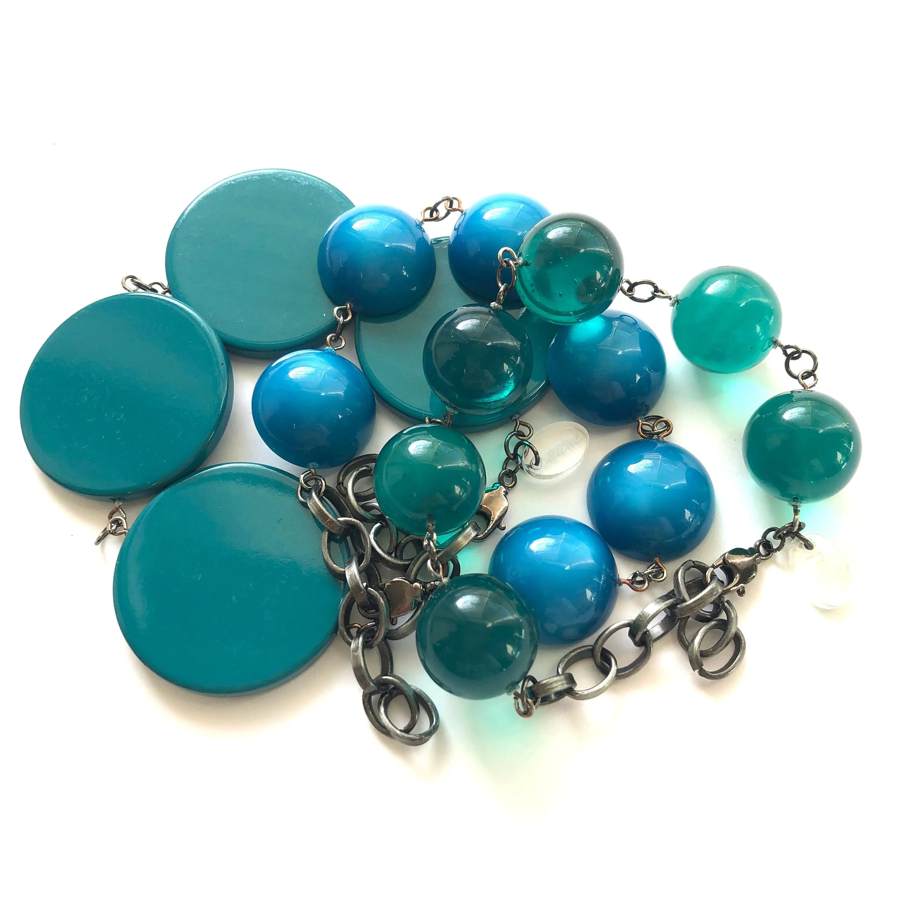 Aqua Blue Moonglow Lucite Bubble Stations Bracelet