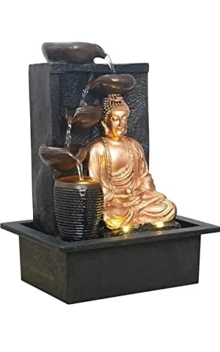 Arju Table Top Buddha Indoor Outdoor Water Fall Fountain with LED Lights Home Decor Decoration Gift Gifting Items (A13)