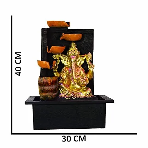 Arjun Resin Tableetop Diya Ganesh Indoor Water Fall Fountain with LED Lights Home Decor Outdoor Decoration Gift Gifting Items (A16)