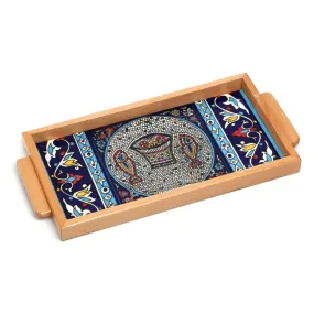 Armenian Ceramic Challah Framed Tray Wooden Handles Tabcha Fish Made in Israel