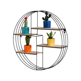 Black Metal 4-Tier Circular Decorative Wall Shelf