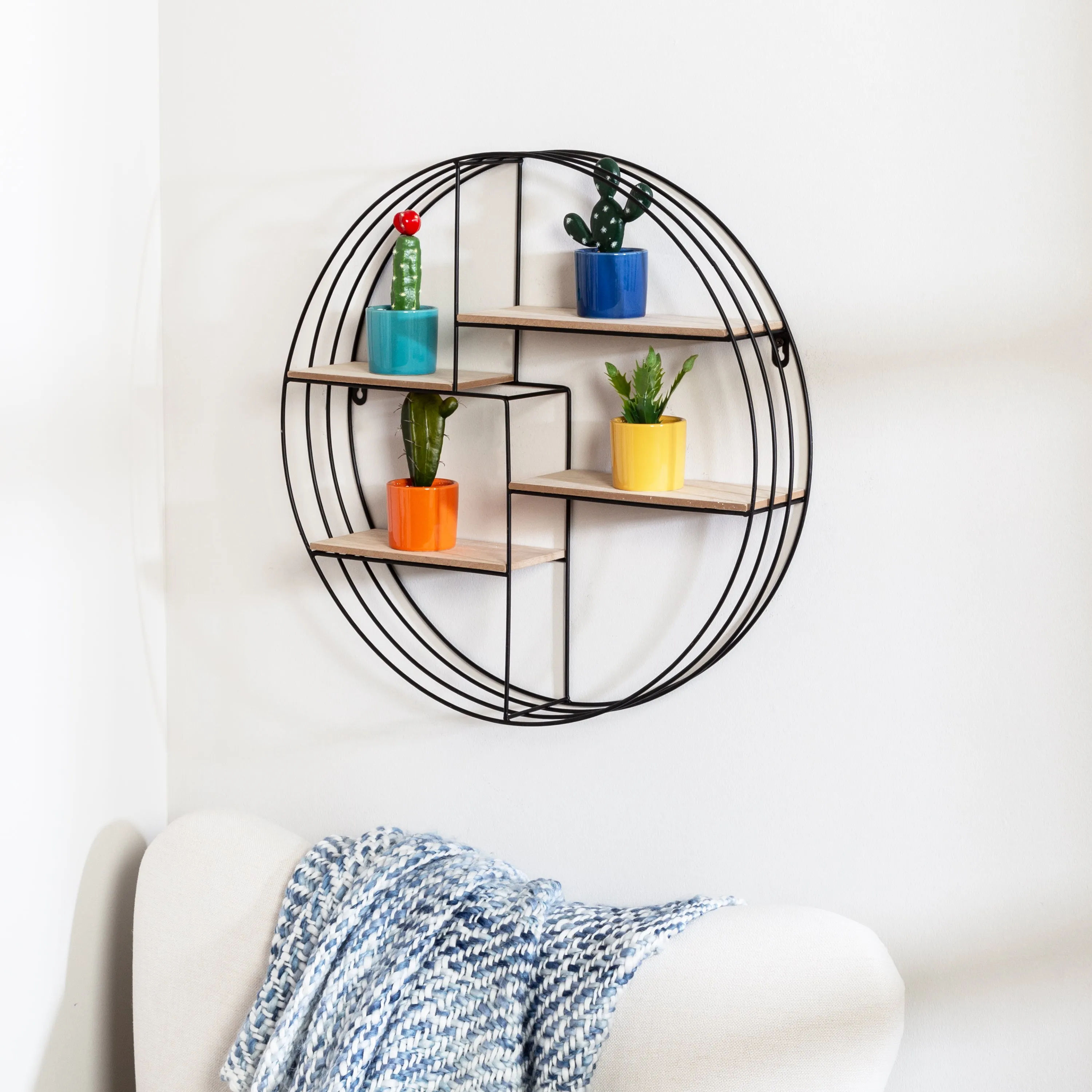 Black Metal 4-Tier Circular Decorative Wall Shelf