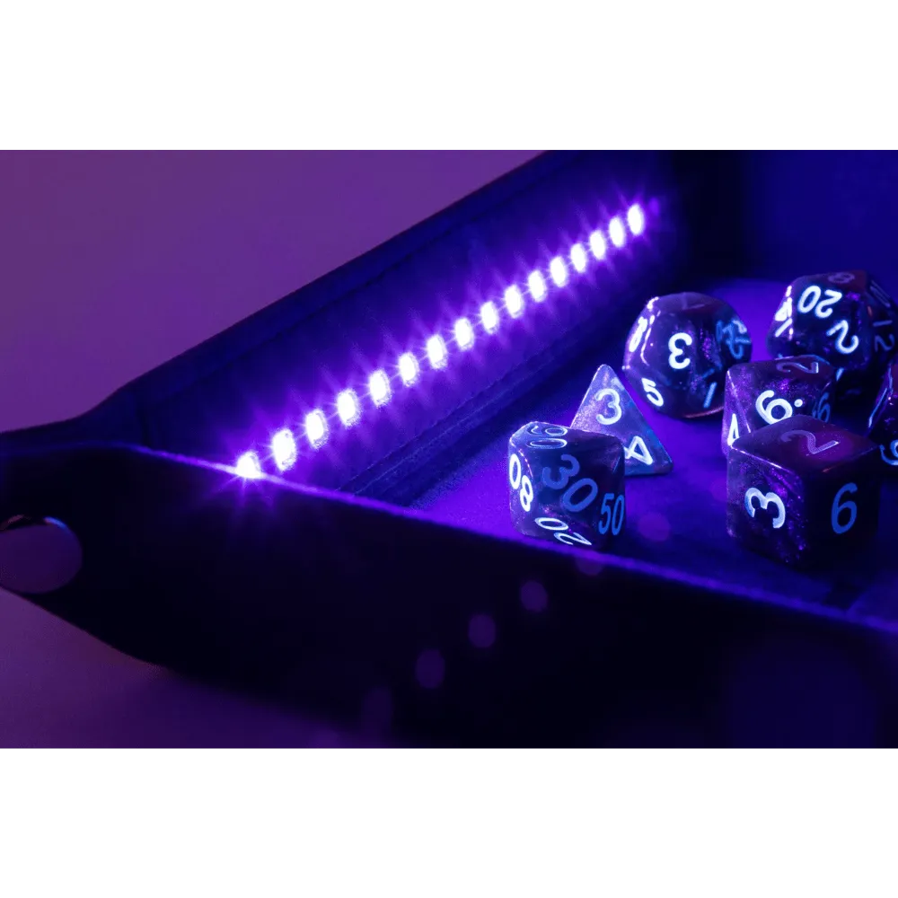 Blacklight Dice Tray with d20: Black