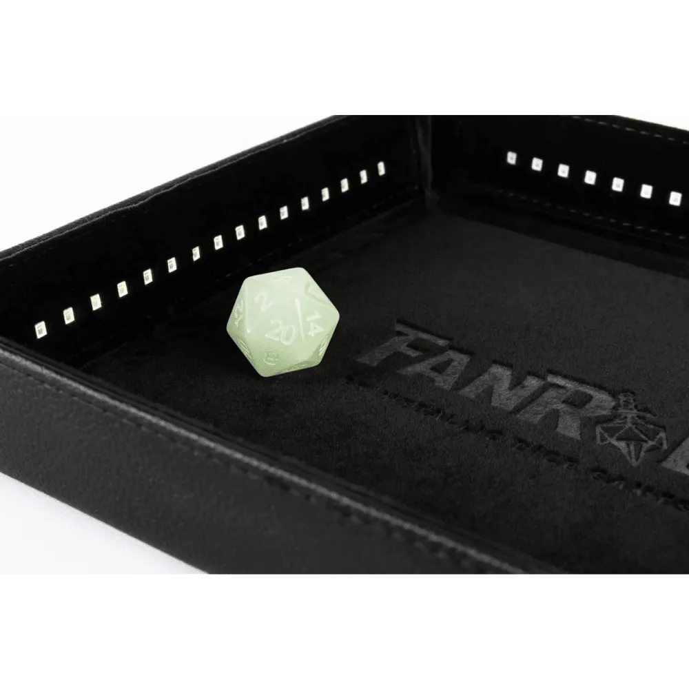 Blacklight Dice Tray with d20: Black