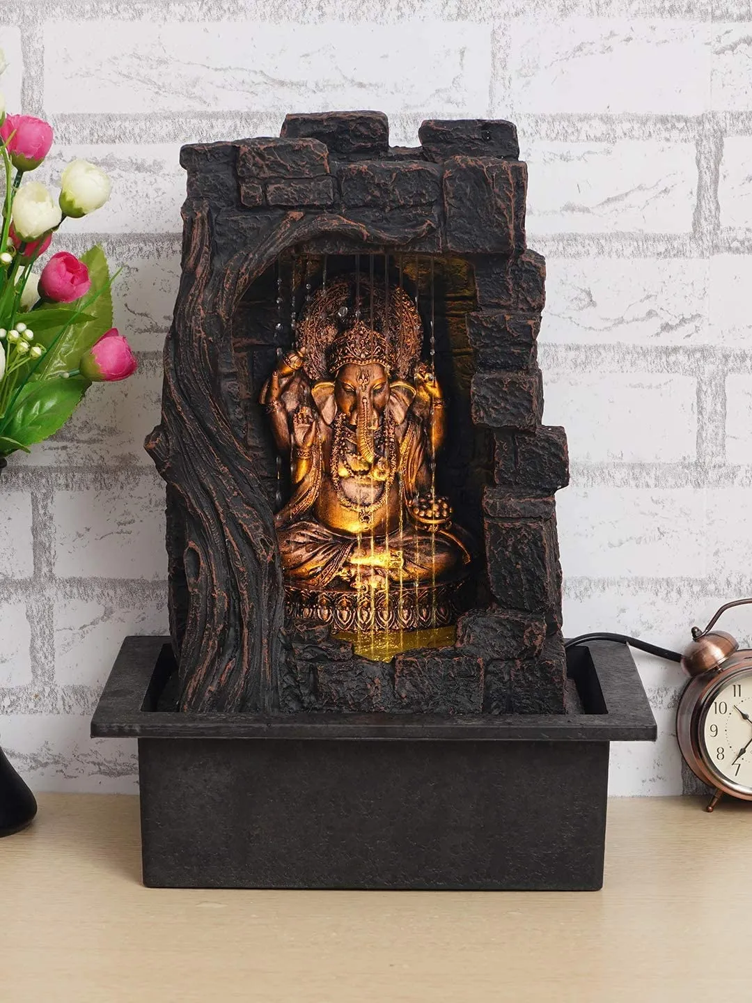 Briovy Polyresin Table Top Indoor & Outdoor Water Fall Fountain with LED Lights diwali Home Decor Decoration Anniversary & Birthday Gift Gifting Items (FN 55)