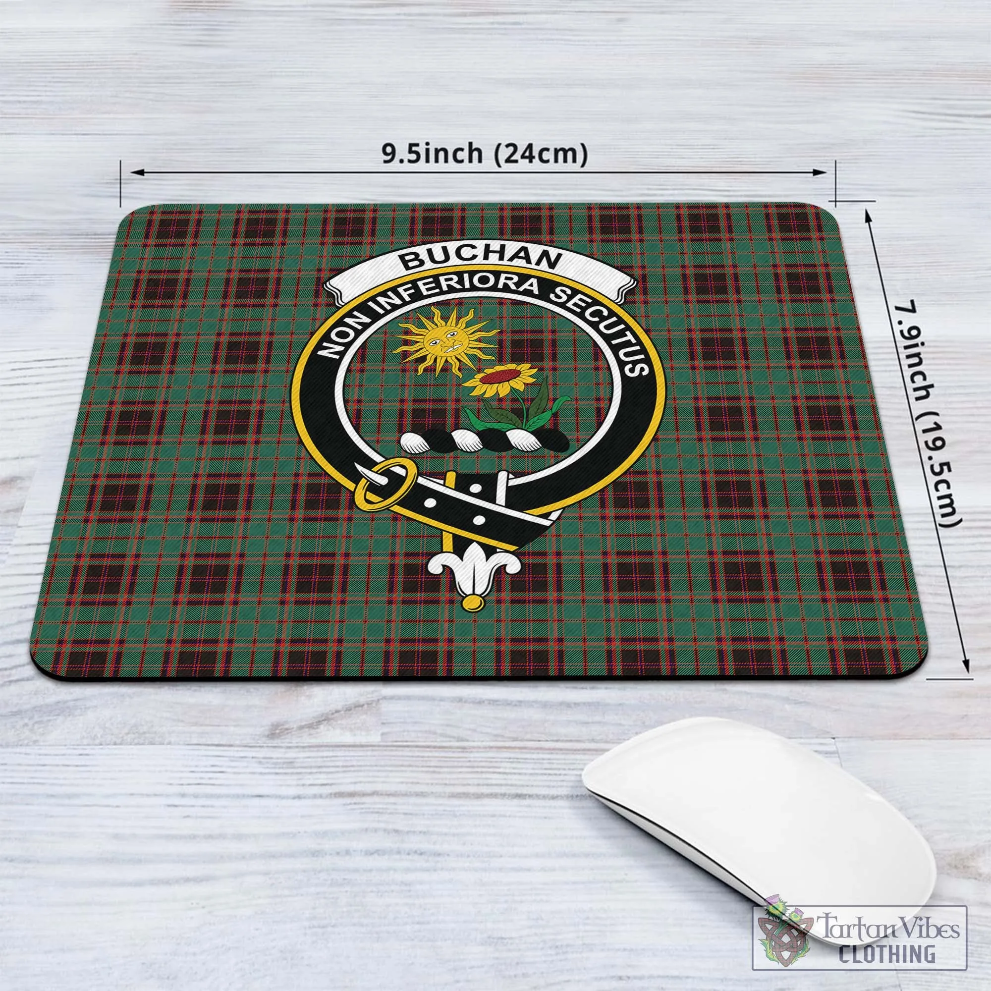 Buchan Ancient Tartan Mouse Pad with Family Crest