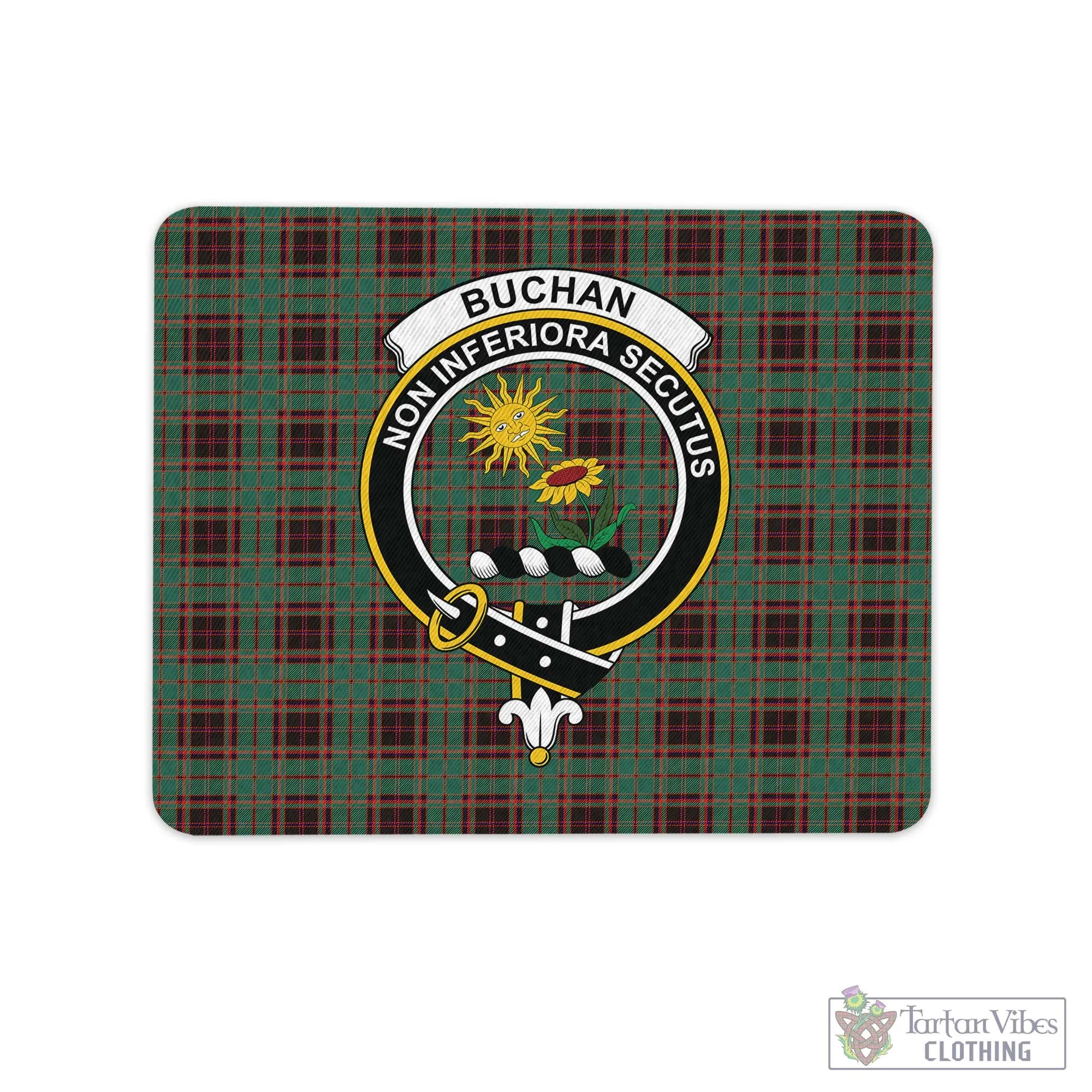 Buchan Ancient Tartan Mouse Pad with Family Crest