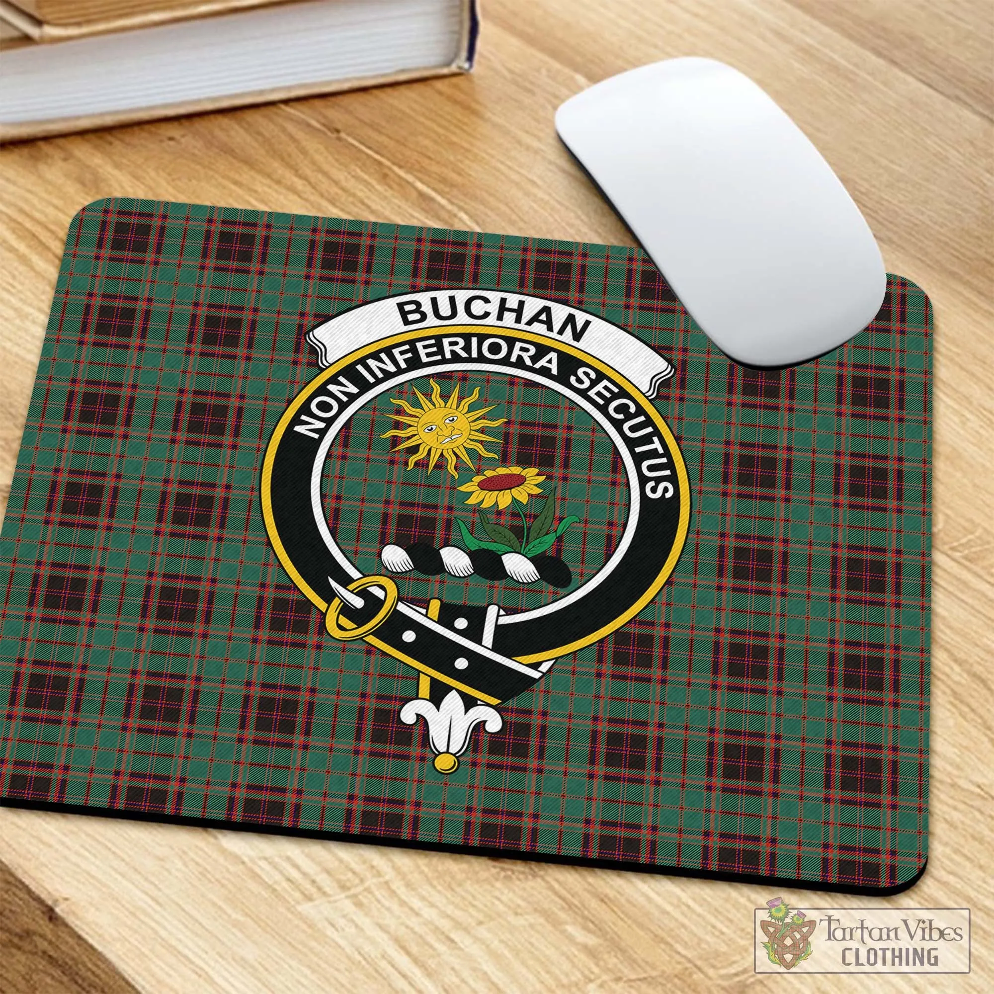 Buchan Ancient Tartan Mouse Pad with Family Crest