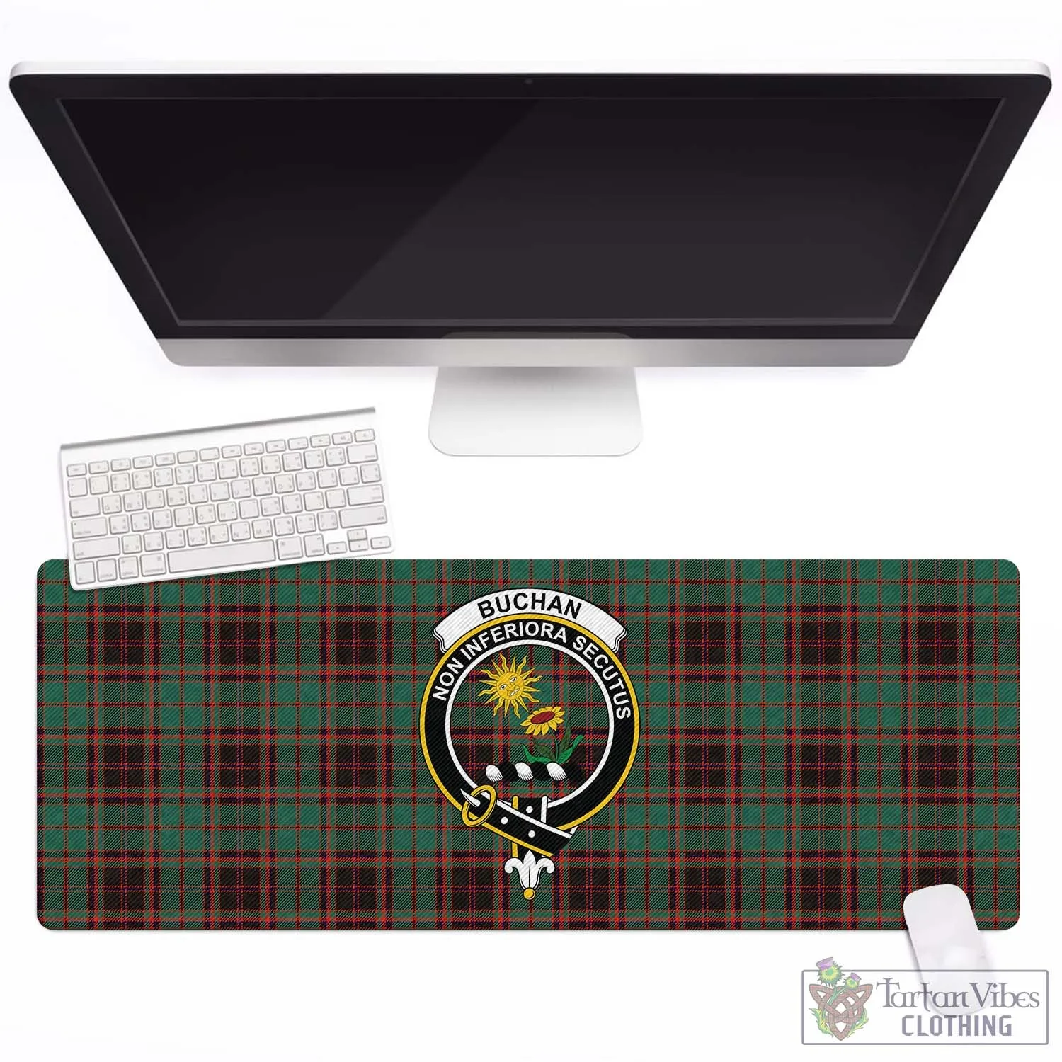 Buchan Ancient Tartan Mouse Pad with Family Crest